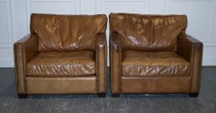 LOVELY TIMOTHY OULTON VISCOUNT PAiR OF TAN LEATHER ARMCHAiRS RRP £5200
