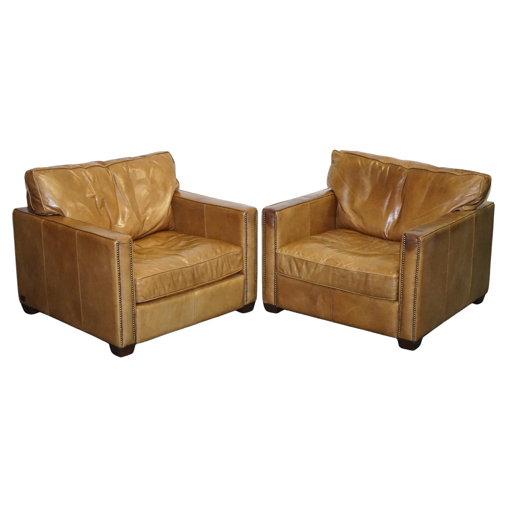 LOVELY TIMOTHY OULTON VISCOUNT PAiR OF TAN LEATHER ARMCHAiRS RRP £5200