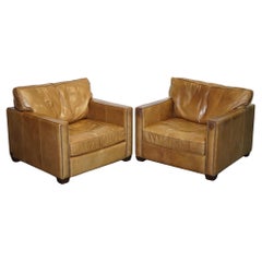 LOVELY TIMOTHY OULTON VISCOUNT PAiR OF TAN LEATHER ARMCHAiRS RRP £5200