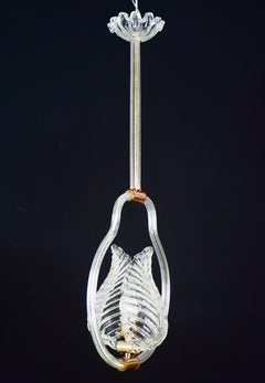 Lovely Transparent Art Decò Barovier e Toso Pendant Light Murano Glass, 1930s