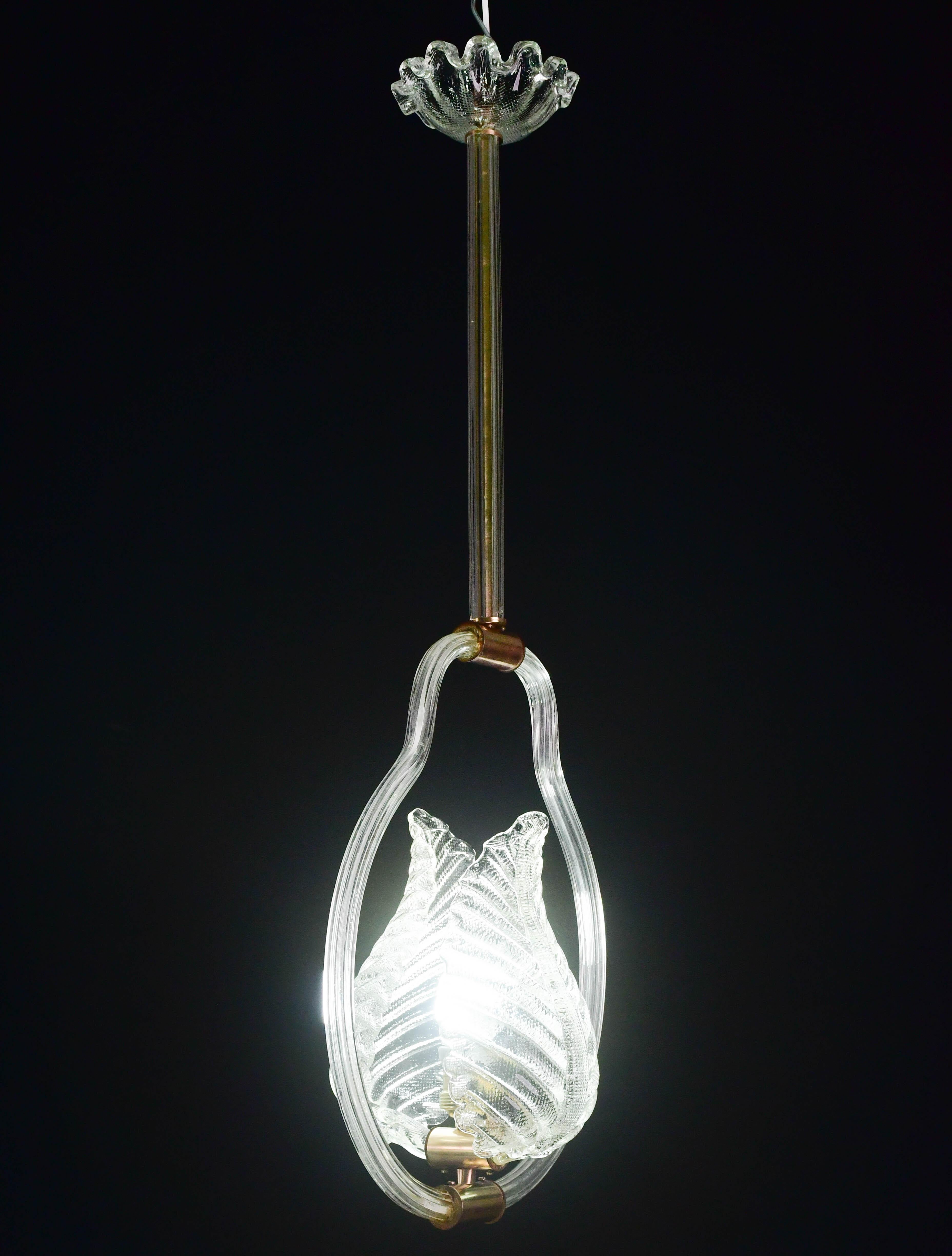 Wunderschöne transparente Art Decò Barovier e Toso Pendelleuchte Murano Glas, 1930er Jahre (Art déco) im Angebot