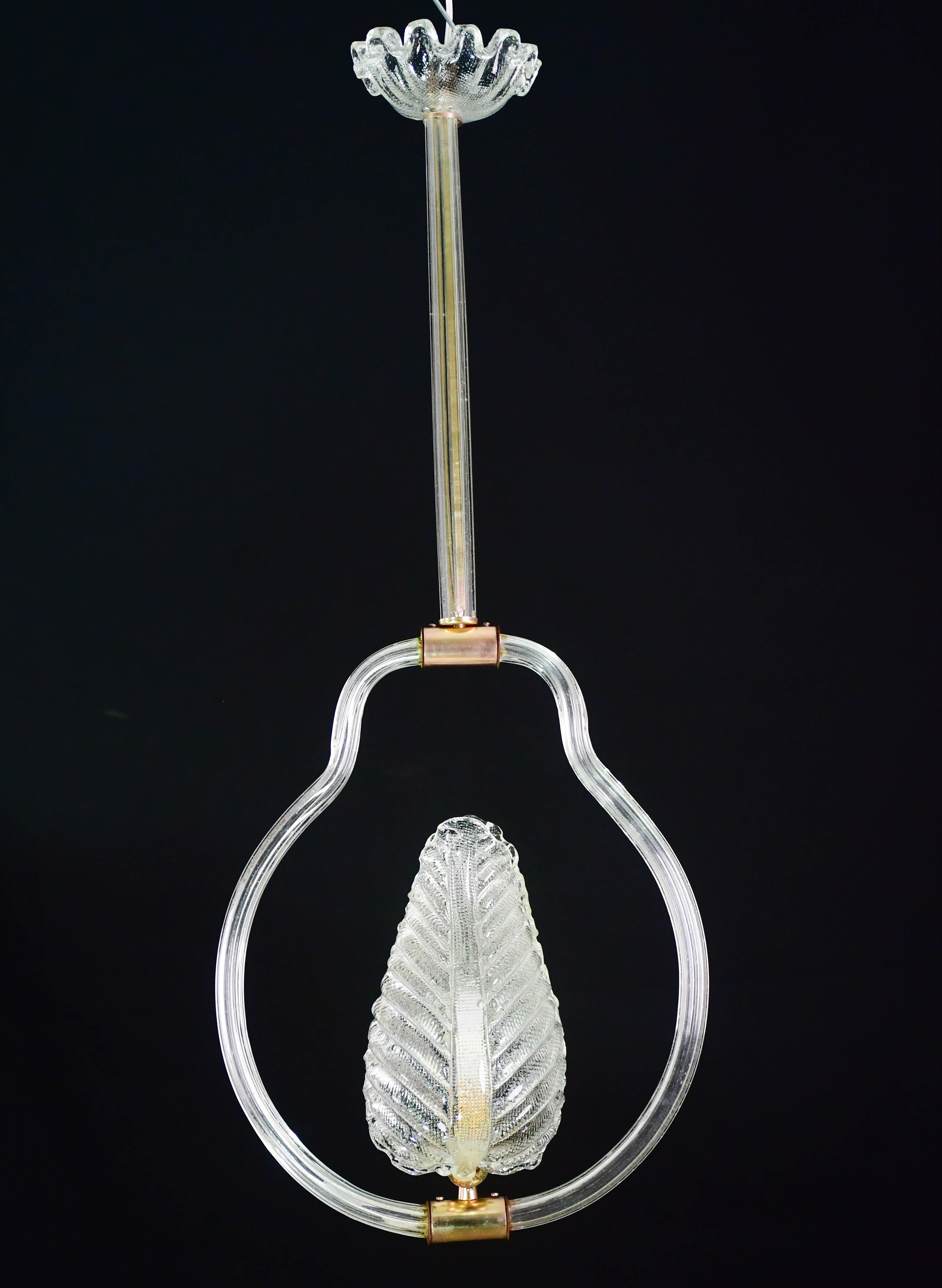 Wunderschöne transparente Art Decò Barovier e Toso Pendelleuchte Murano Glas, 1930er Jahre (Mitte des 20. Jahrhunderts) im Angebot