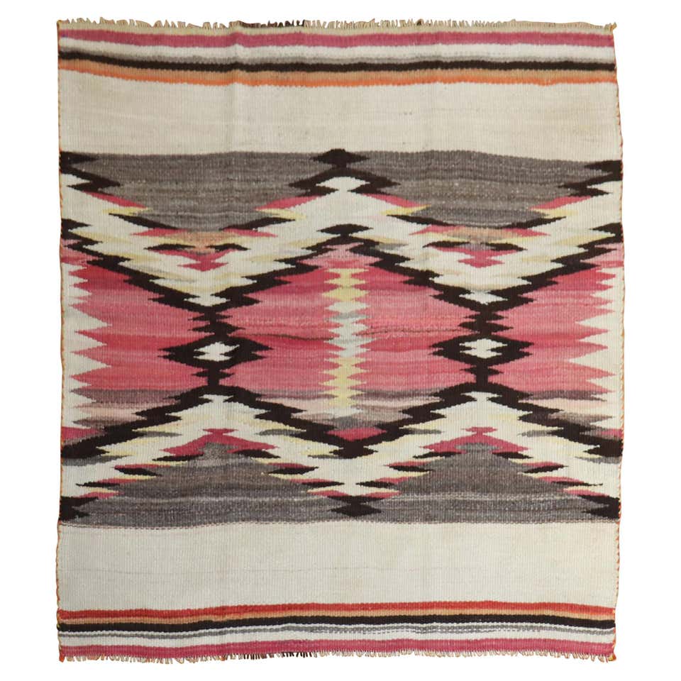 Tribal Mid-20th Century Handmade American Navajo Flatwoven Throw Rug ...