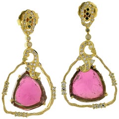 Lovely Trillion Shape Watermelon Tourmaline Earring with Diamonds