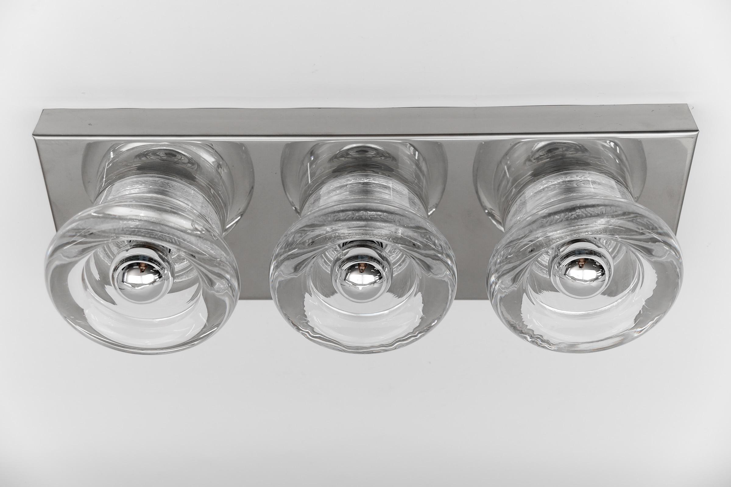 Lovely Triple Glass Wall or Ceiling Light by Gebrüder Cosack, Germany 1960s For Sale 4