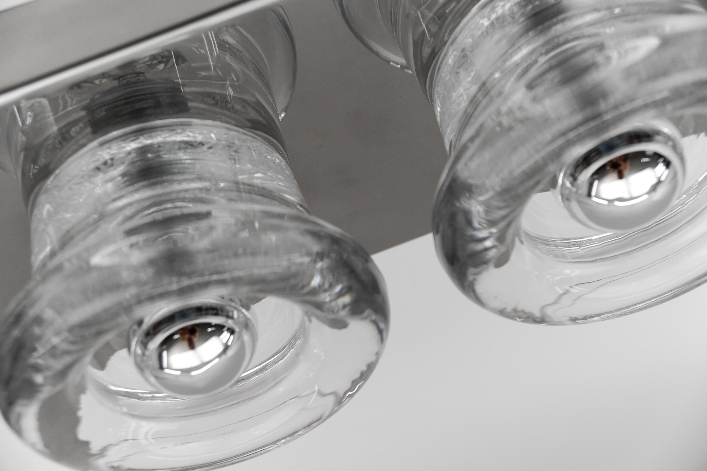 Lovely Triple Glass Wall or Ceiling Light by Gebrüder Cosack, Germany 1960s For Sale 5