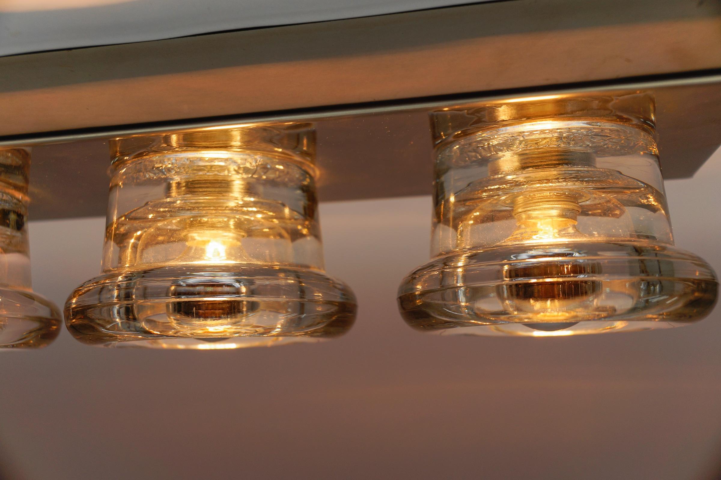 Lovely Triple Glass Wall or Ceiling Light by Gebrüder Cosack, Germany 1960s For Sale 6