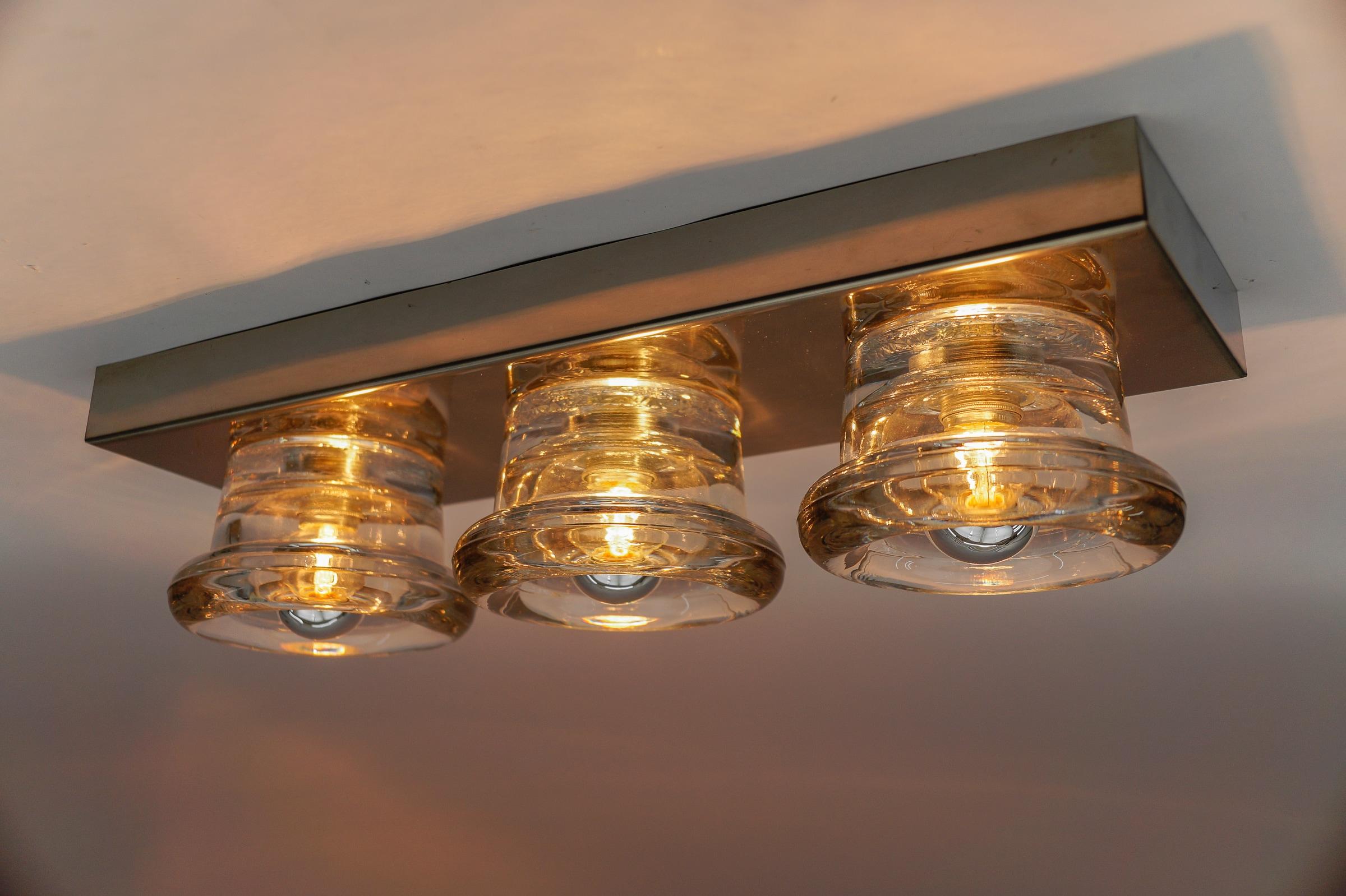 Lovely Triple Glass Wall or Ceiling Light by Gebrüder Cosack, Germany 1960s For Sale 7