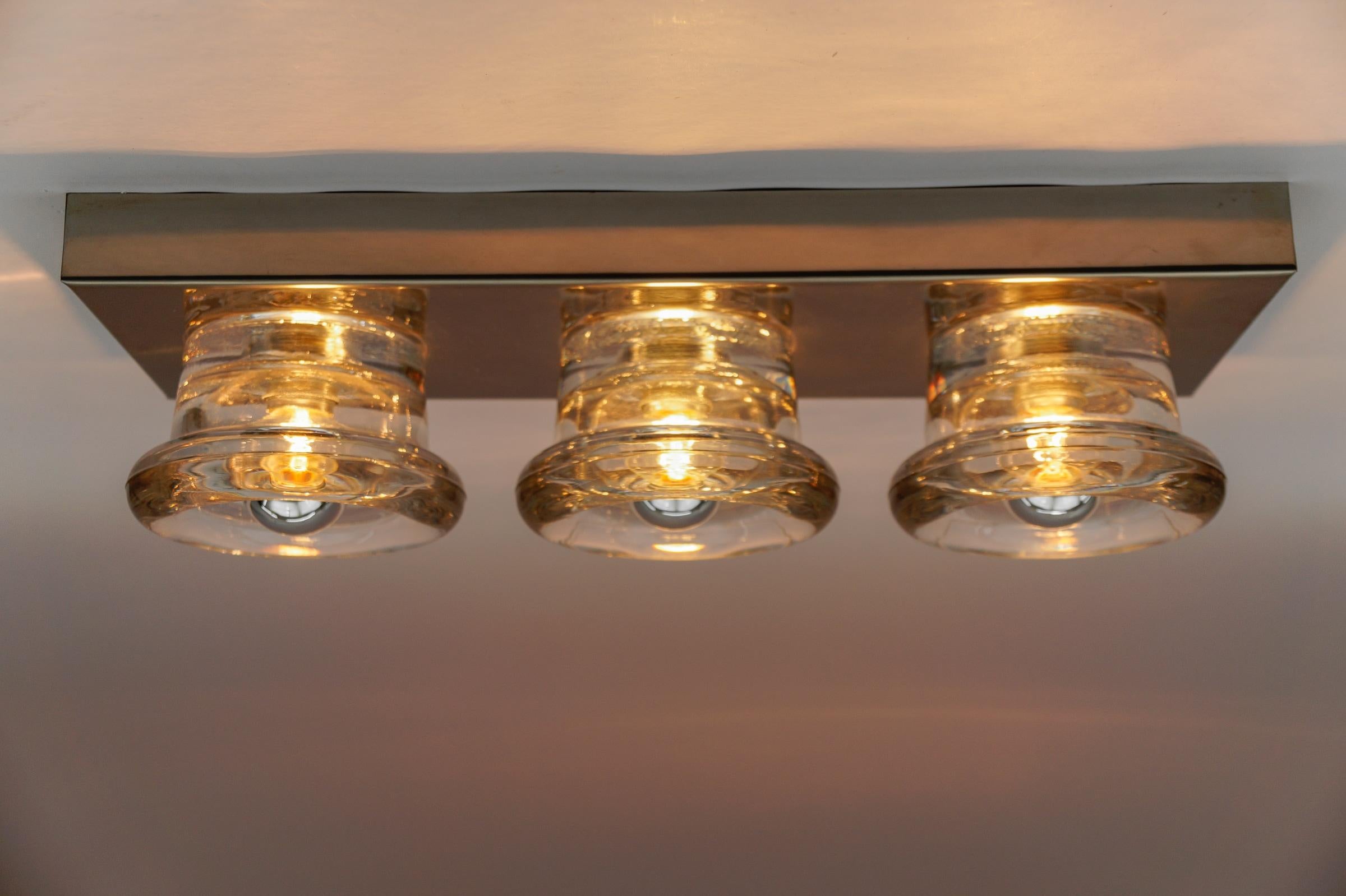 Mid-Century Modern Lovely Triple Glass Wall or Ceiling Light by Gebrüder Cosack, Germany 1960s For Sale