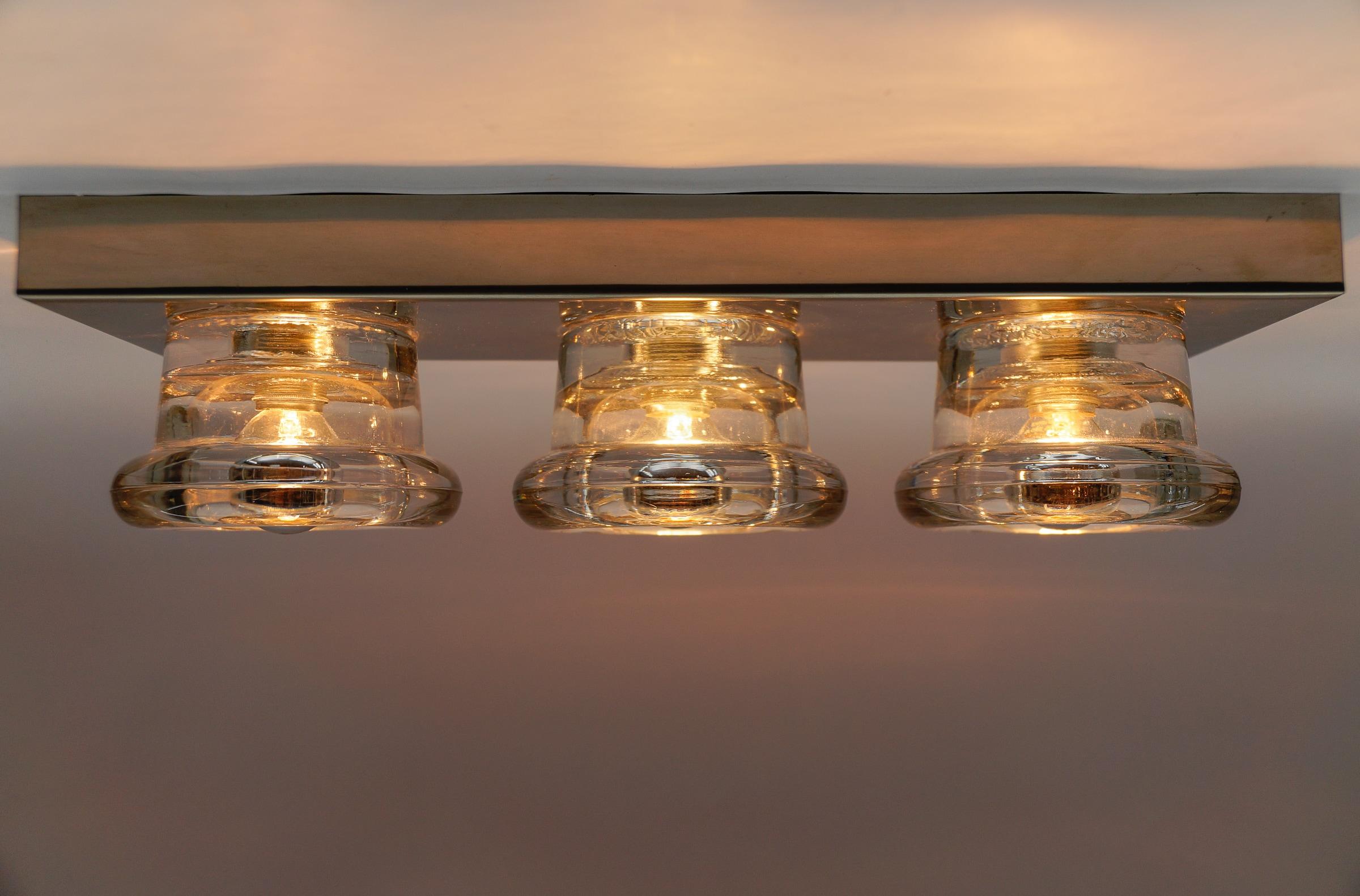 Mid-20th Century Lovely Triple Glass Wall or Ceiling Light by Gebrüder Cosack, Germany 1960s For Sale