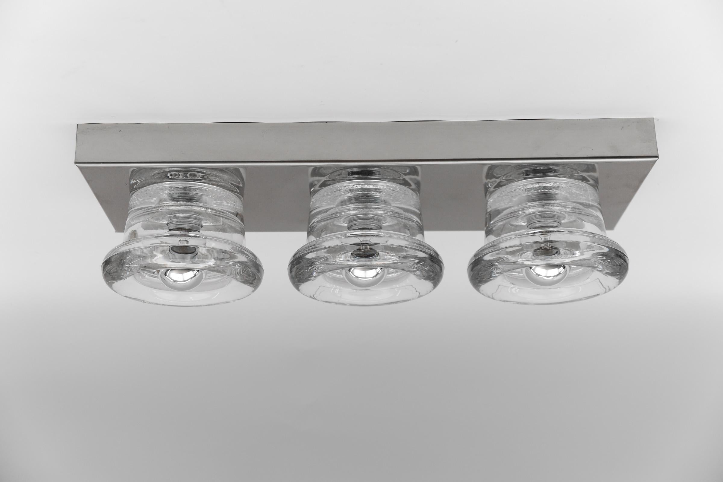 Metal Lovely Triple Glass Wall or Ceiling Light by Gebrüder Cosack, Germany 1960s For Sale