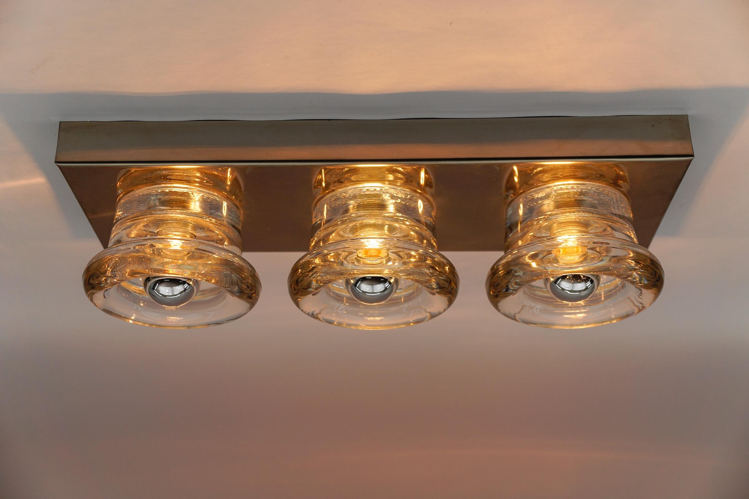 Lovely Triple Glass Wall or Ceiling Light by Gebrüder Cosack, Germany 1960s For Sale 1