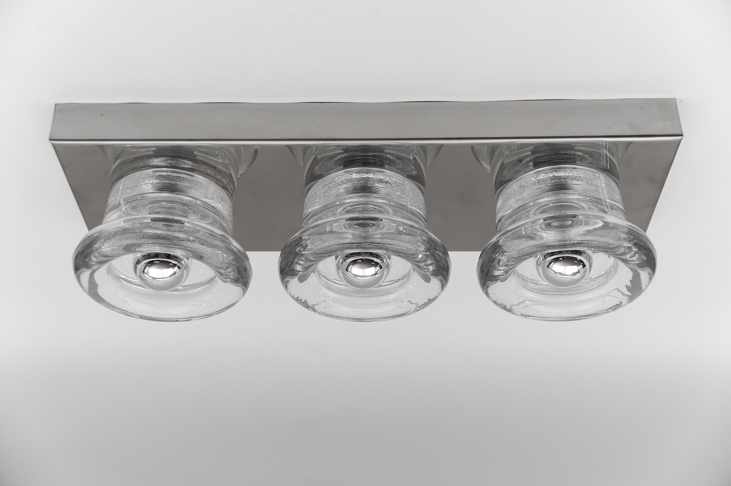Lovely Triple Glass Wall or Ceiling Light by Gebrüder Cosack, Germany 1960s For Sale 2