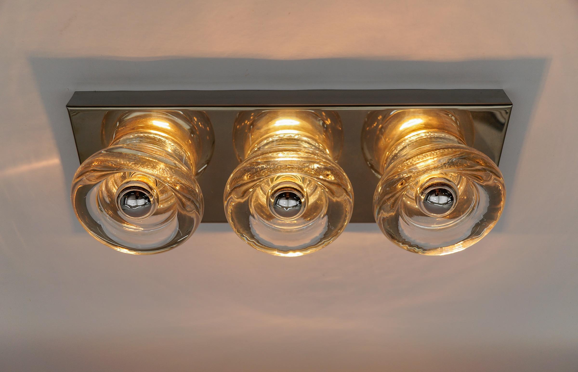 Lovely Triple Glass Wall or Ceiling Light by Gebrüder Cosack, Germany 1960s For Sale 3