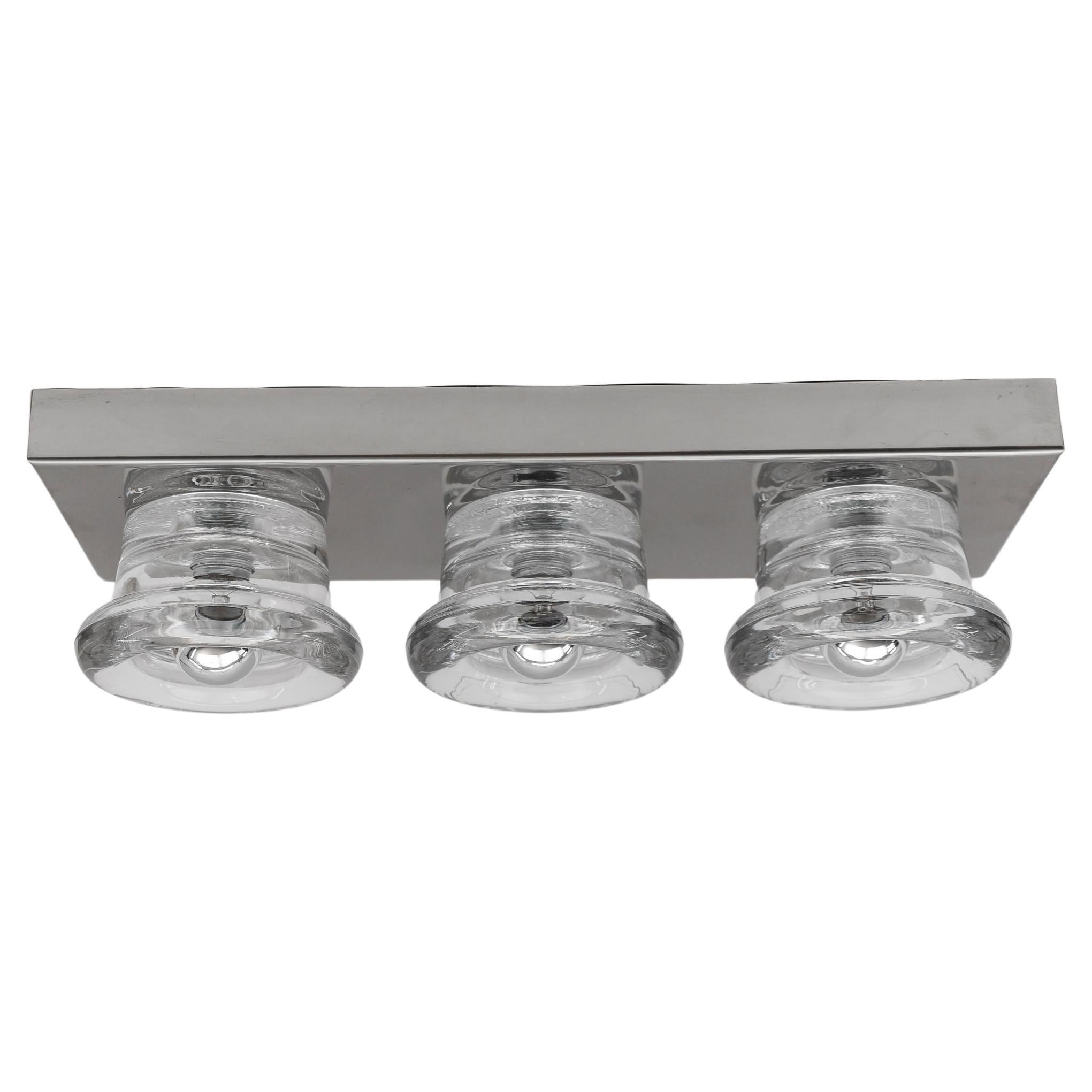 Lovely Triple Glass Wall or Ceiling Light by Gebrüder Cosack, Germany 1960s