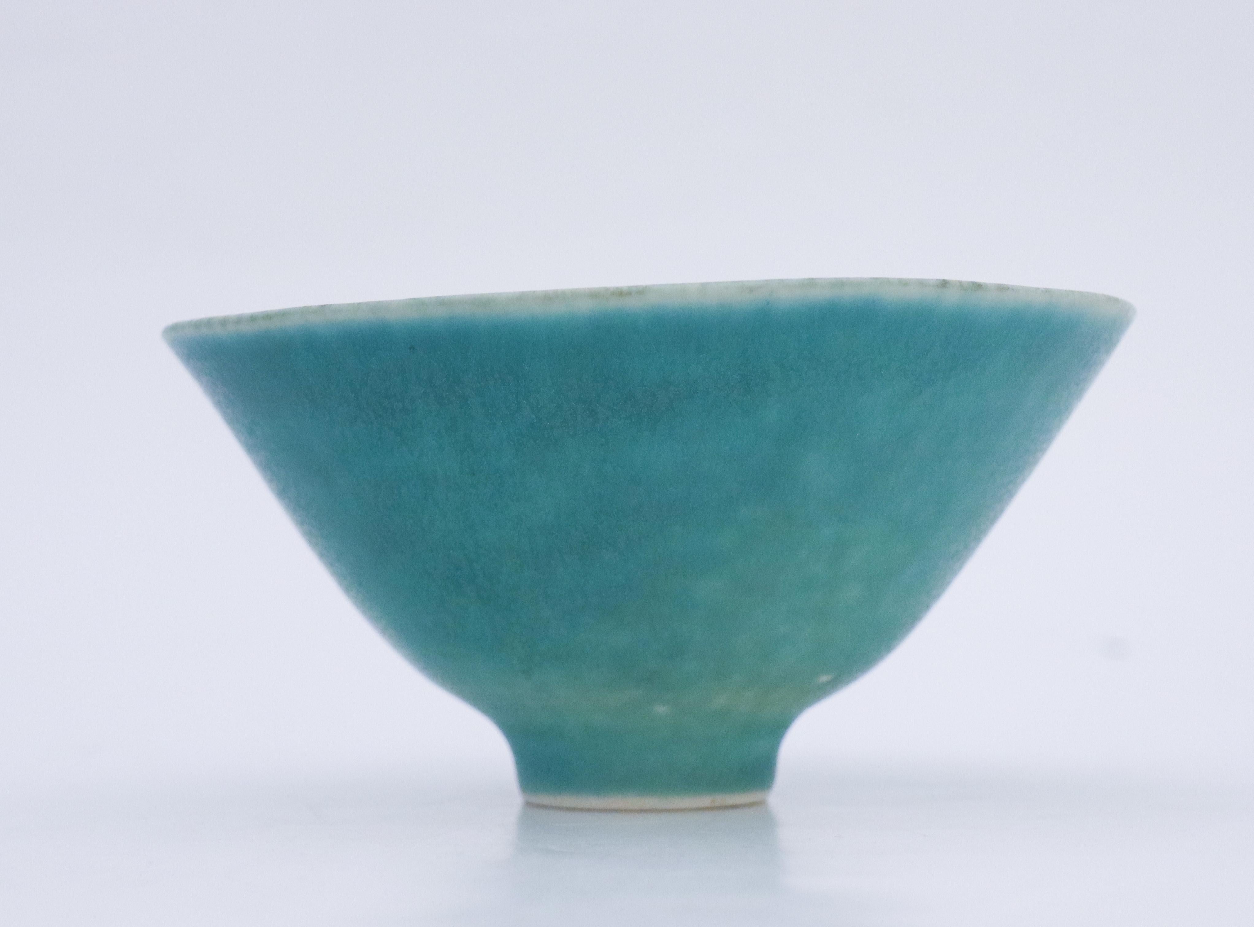 Scandinavian Modern Turquoise Vintage Mid Century Ceramic Bowl Carl-Harry Stålhane, Rörstrand
