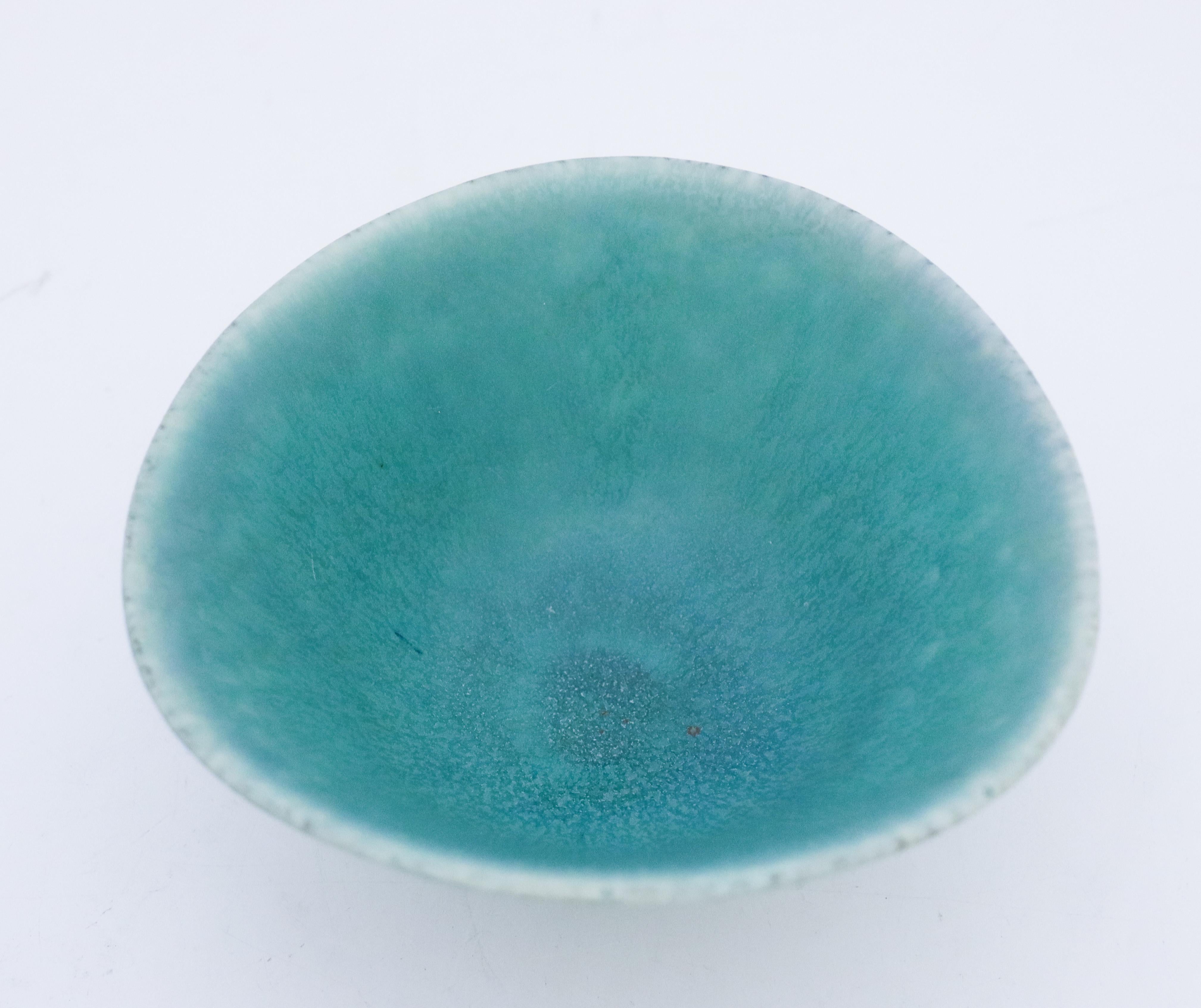 Glazed Turquoise Vintage Mid Century Ceramic Bowl Carl-Harry Stålhane, Rörstrand
