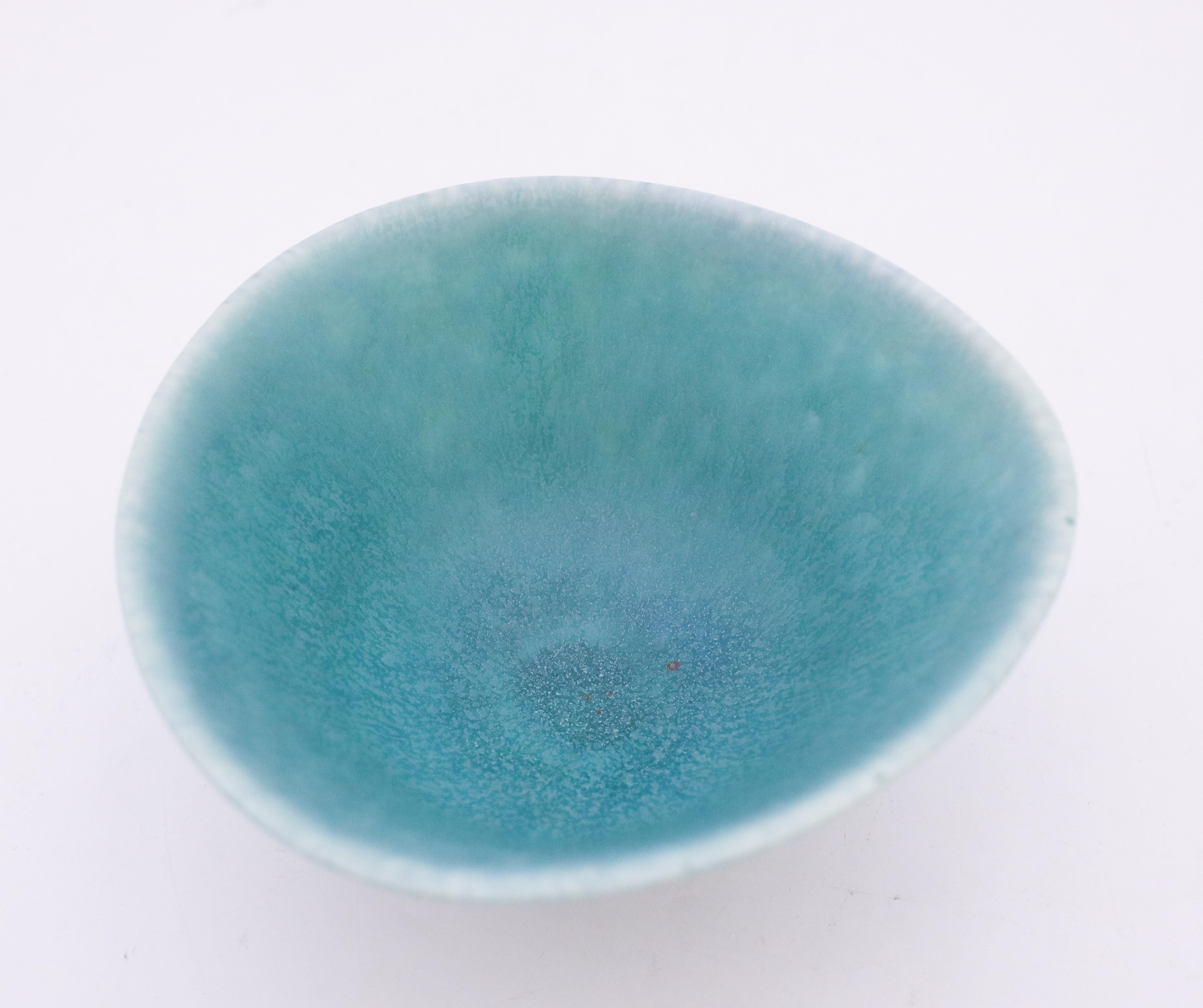 Turquoise Vintage Mid Century Ceramic Bowl Carl-Harry Stålhane, Rörstrand In Excellent Condition In Stockholm, SE