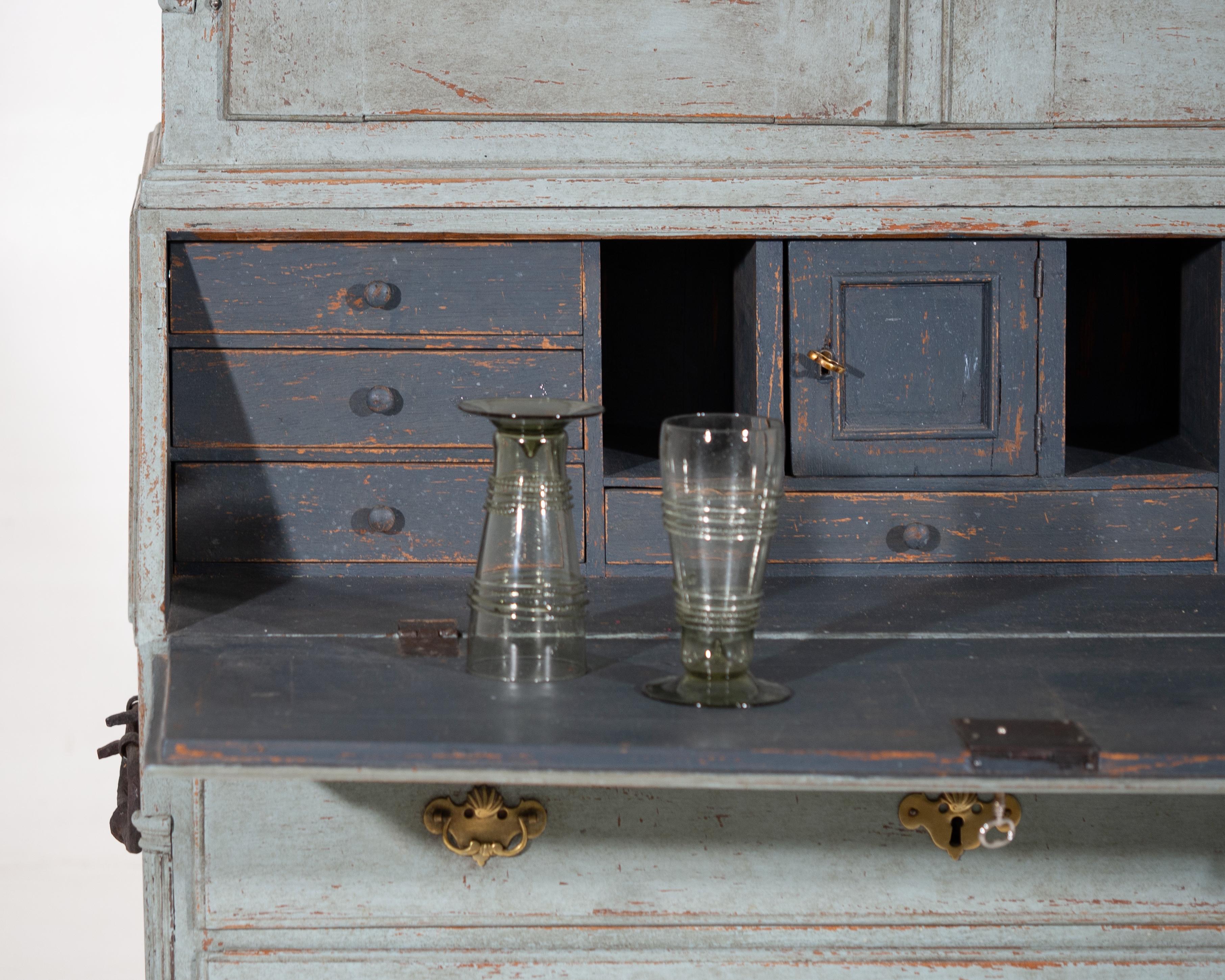Wood Lovely two-part bureau with lots of beautiful carvings, circa 100 years old. For Sale