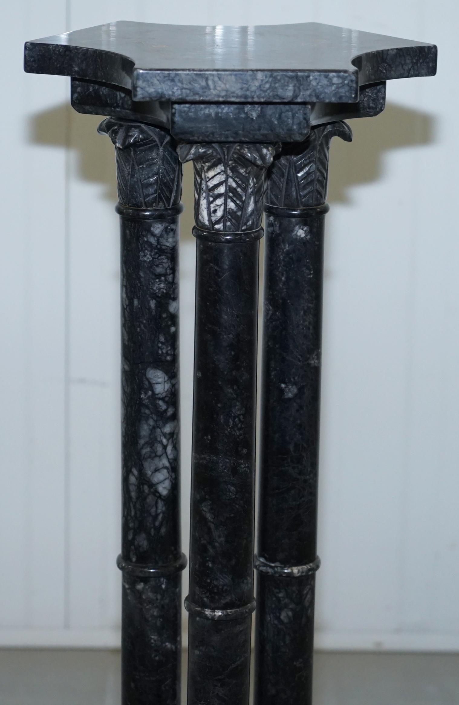 Lovely Unique Solid Marble Pedestal Column with Three Central Corinthian Pillars 4