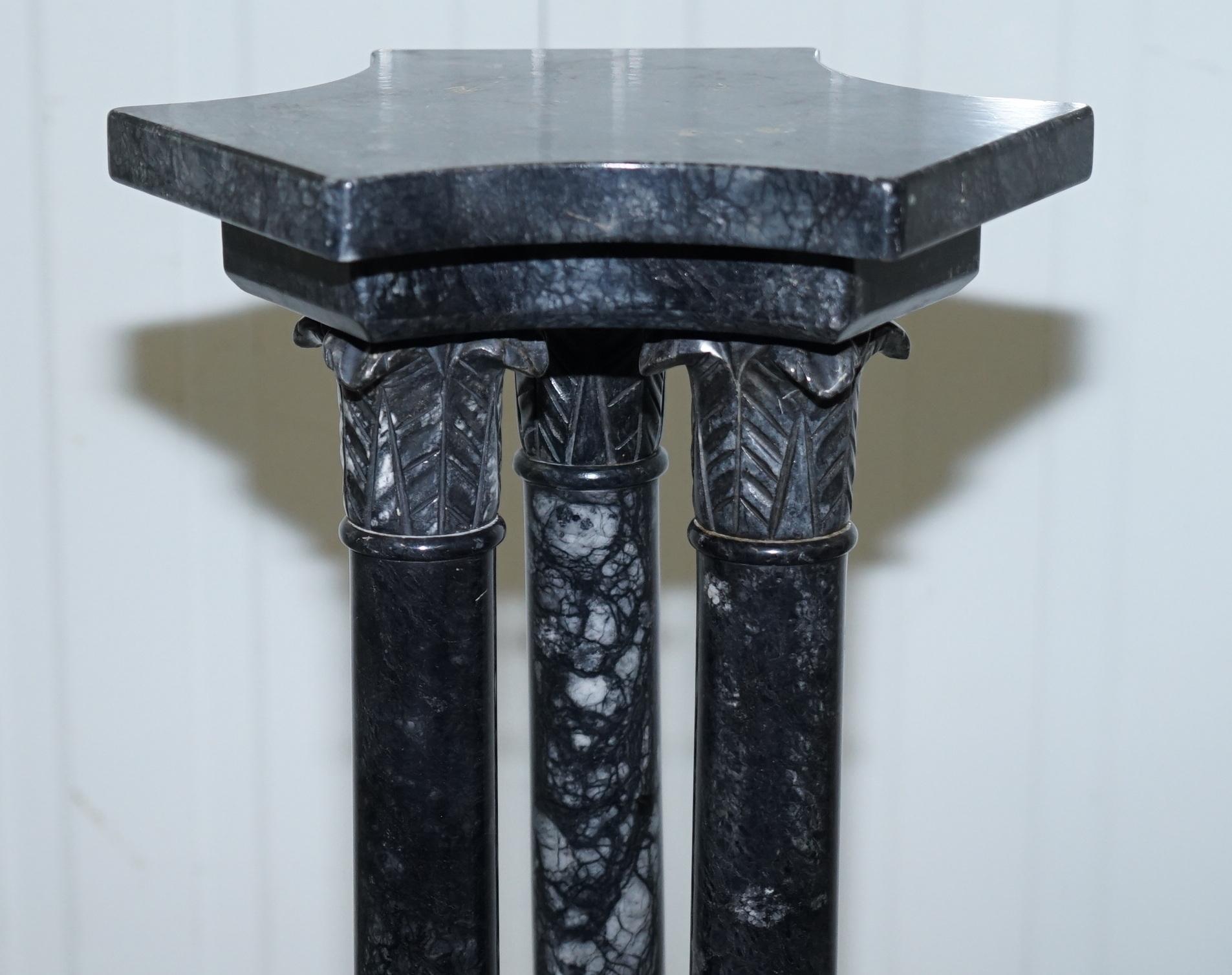 English Lovely Unique Solid Marble Pedestal Column with Three Central Corinthian Pillars