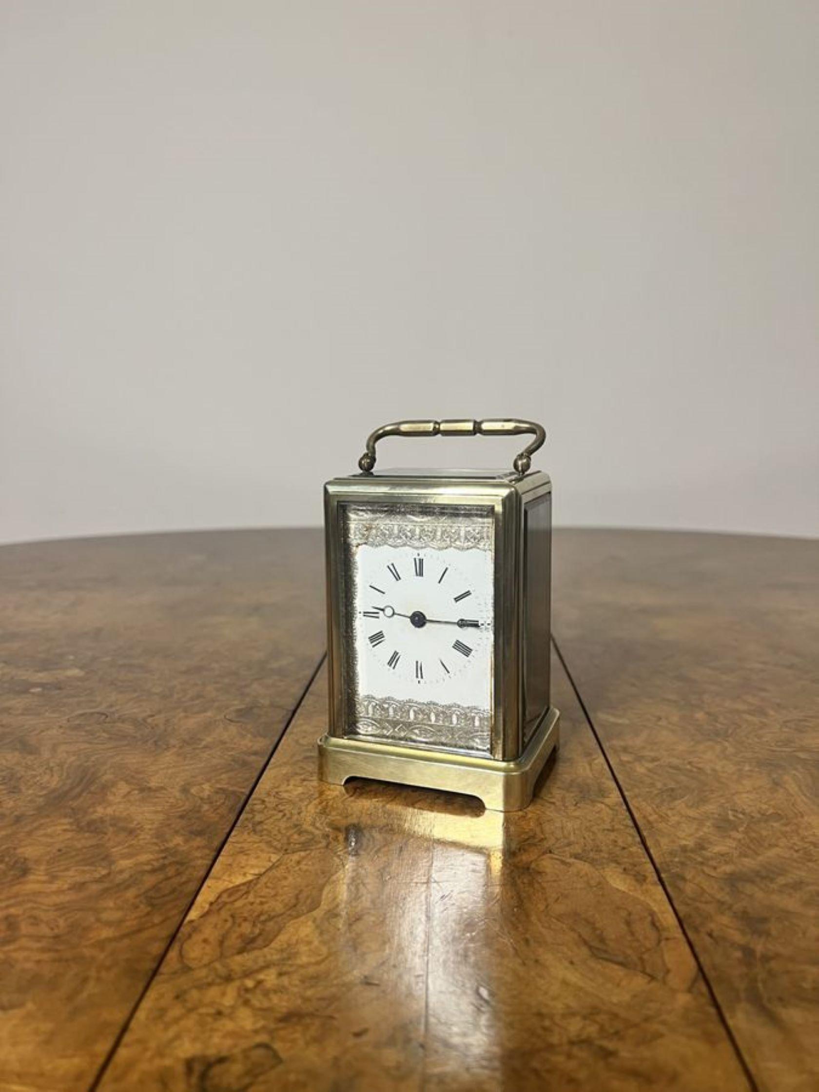 Brass Lovely unusual antique Edwardian brass carriage clock  For Sale