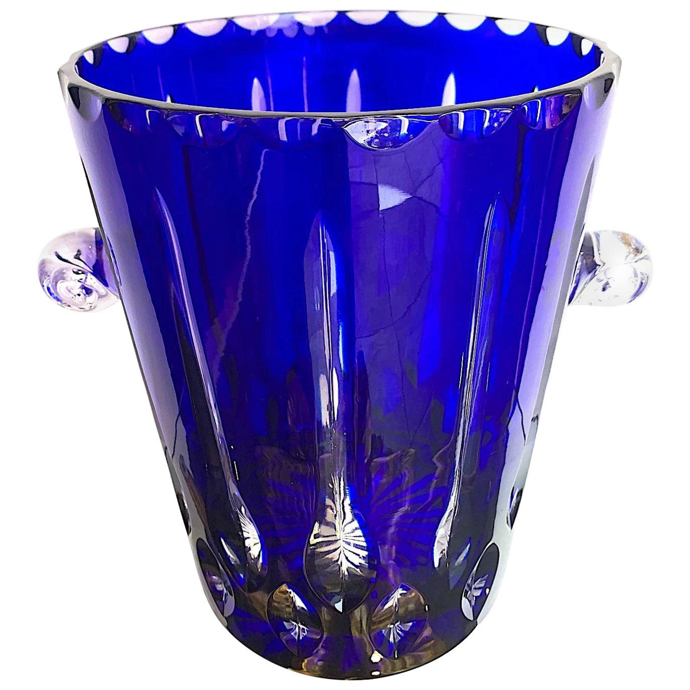 Lovely Val Saint Lambert Cobalt Blue Crystal Champagne Bucket