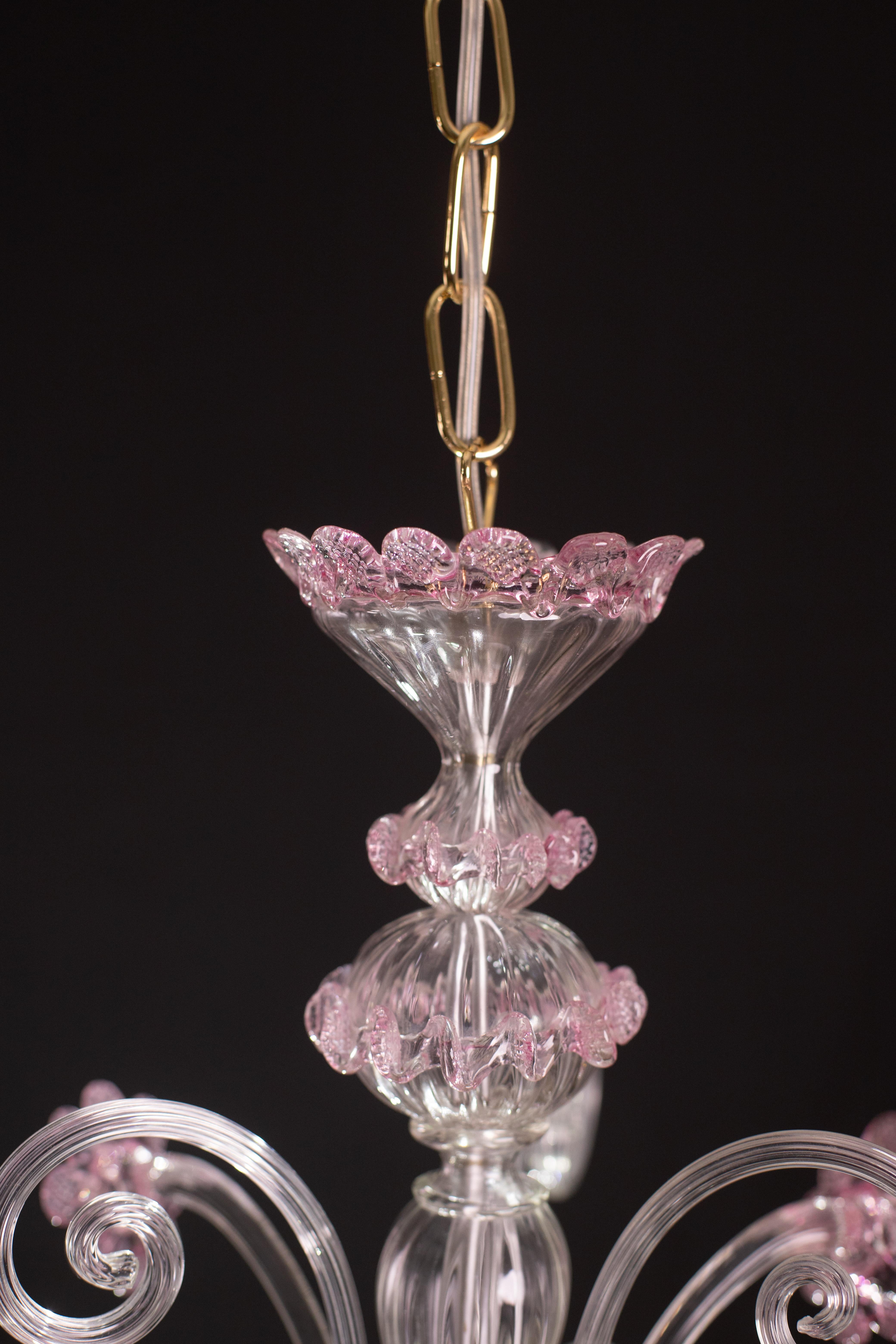 Lovely Venetian Chandelier, Pink Murano Glass, 1950s For Sale 7