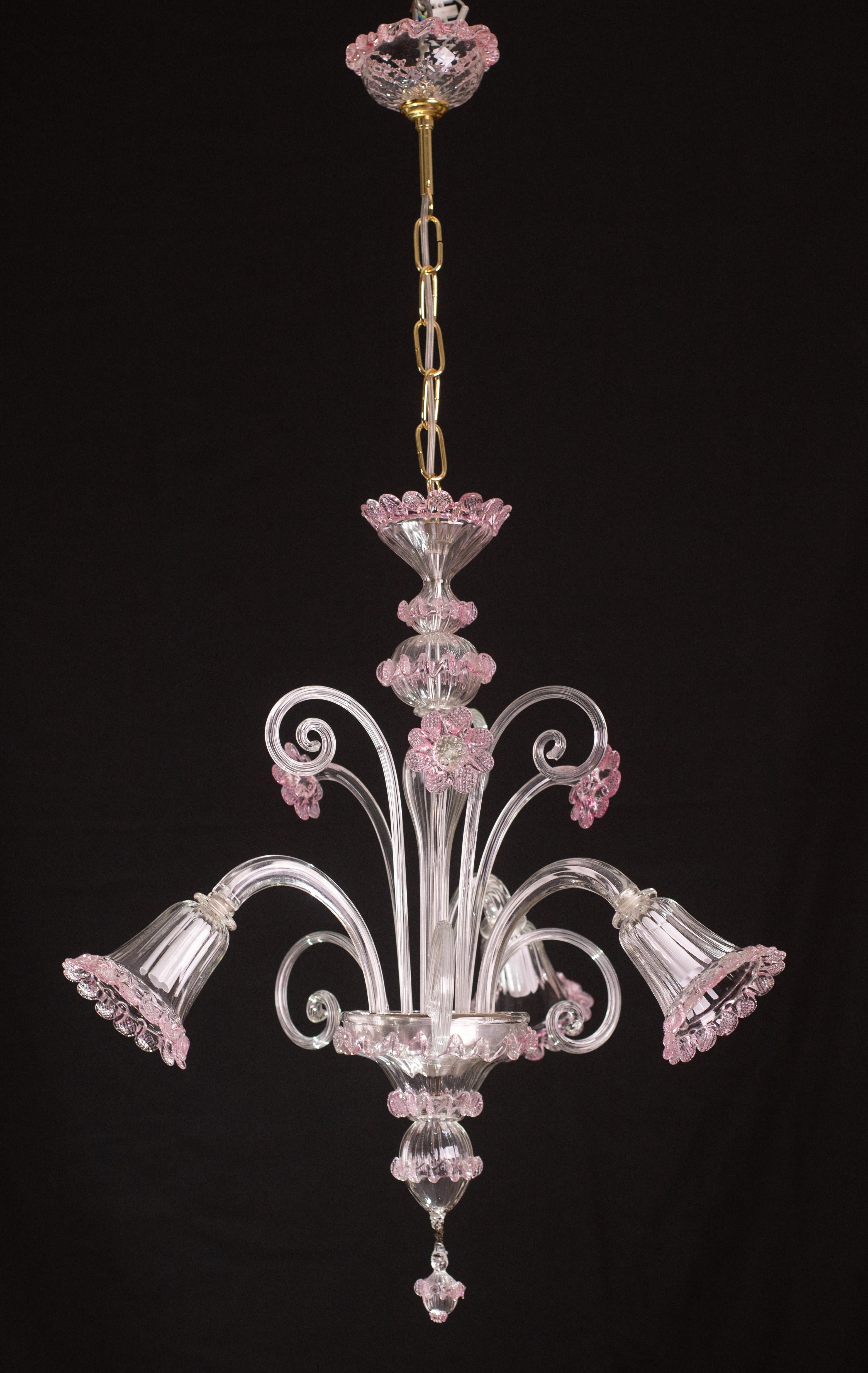 Lovely Venetian Chandelier, Pink Murano Glass, 1950s In Good Condition For Sale In Roma, IT
