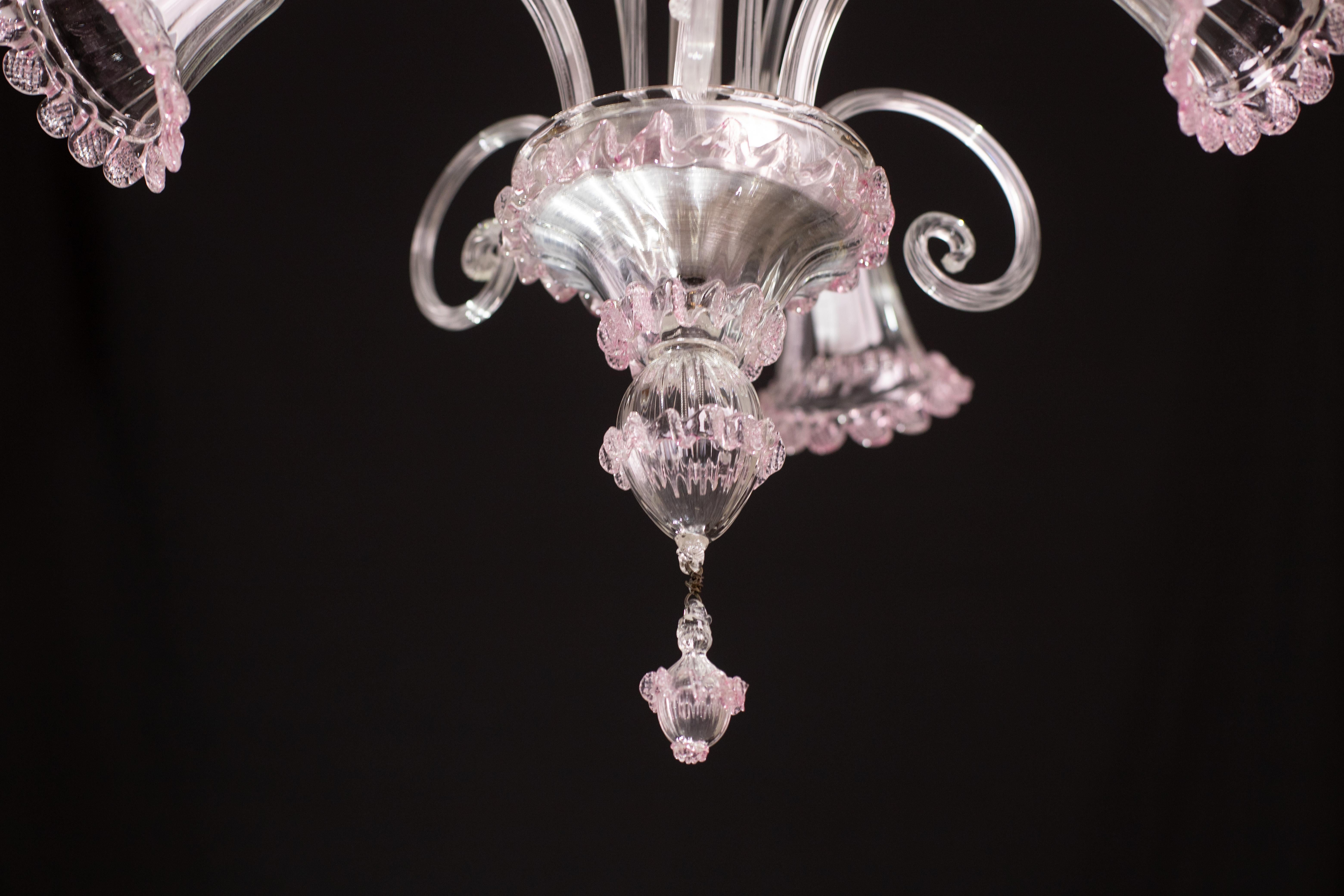Lovely Venetian Chandelier, Pink Murano Glass, 1950s For Sale 5