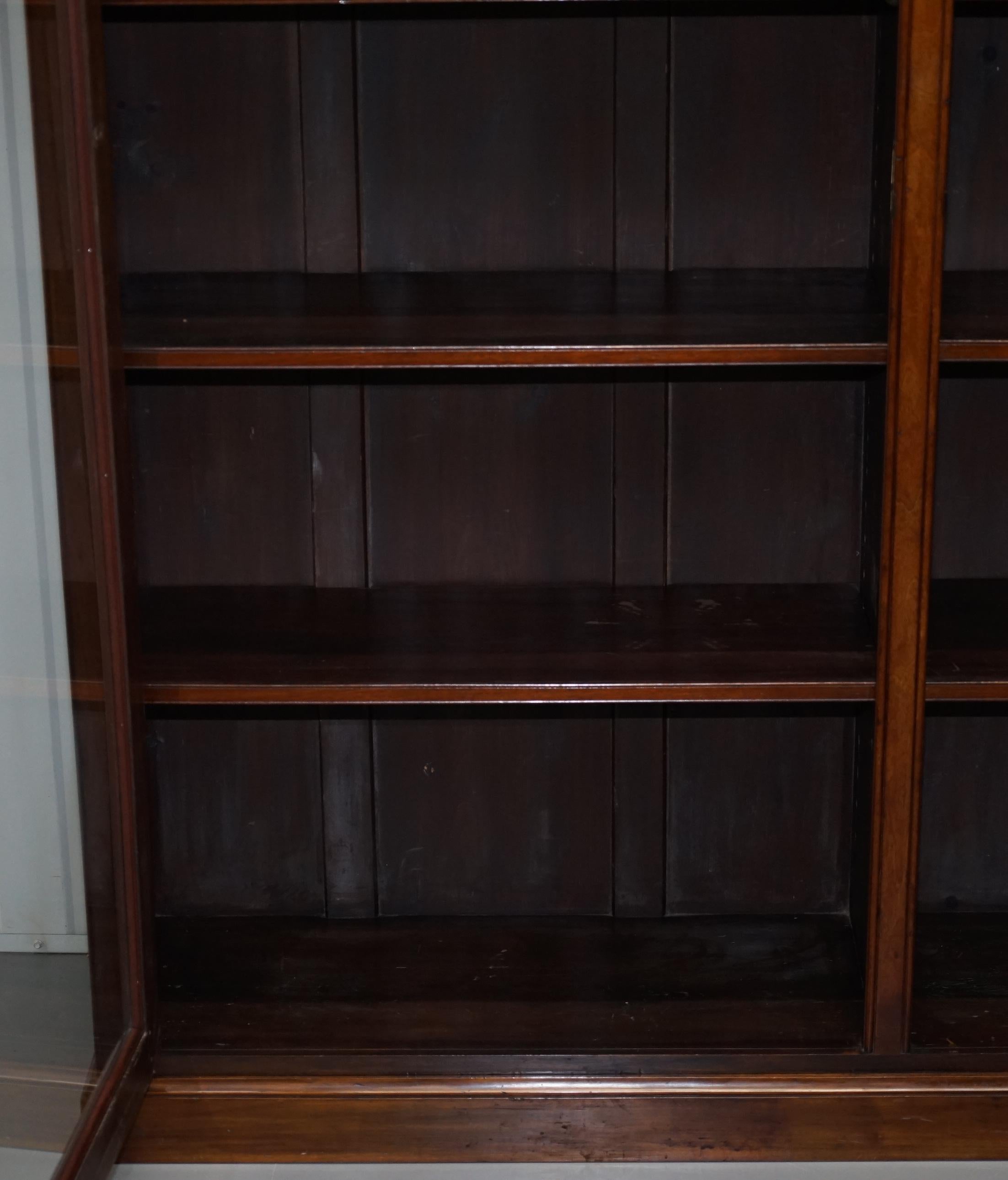 Lovely Very Large Victorian Golden Mahogany Library Bookcase Glass Door Cabinet 11