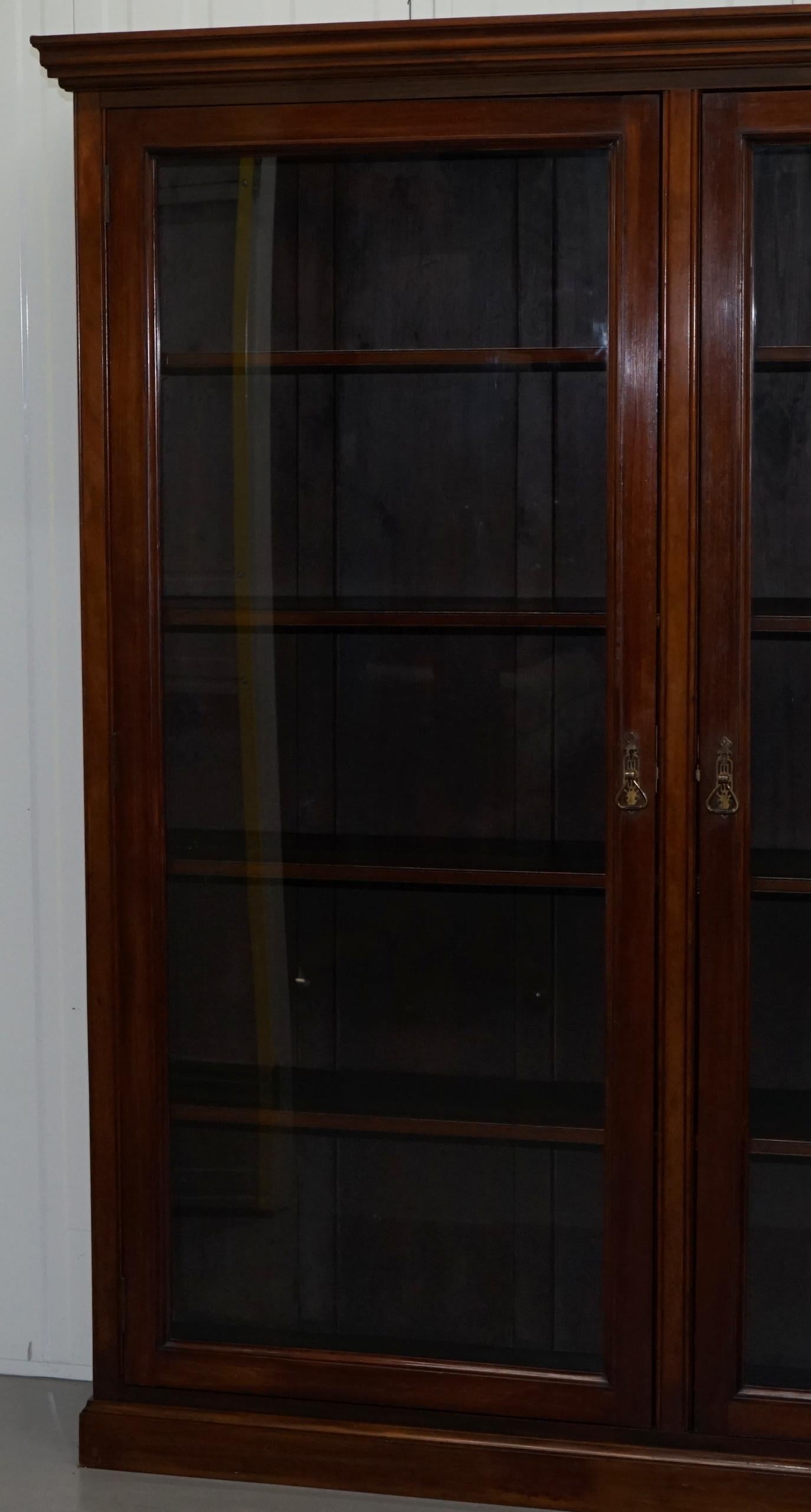 Lovely Very Large Victorian Golden Mahogany Library Bookcase Glass Door Cabinet 1