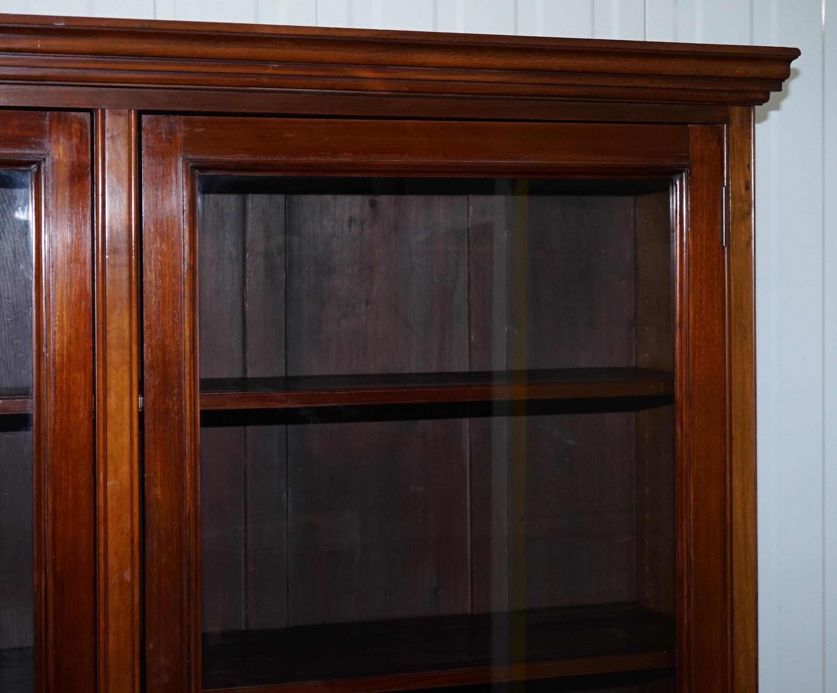 Lovely Very Large Victorian Golden Mahogany Library Bookcase Glass Door Cabinet 2