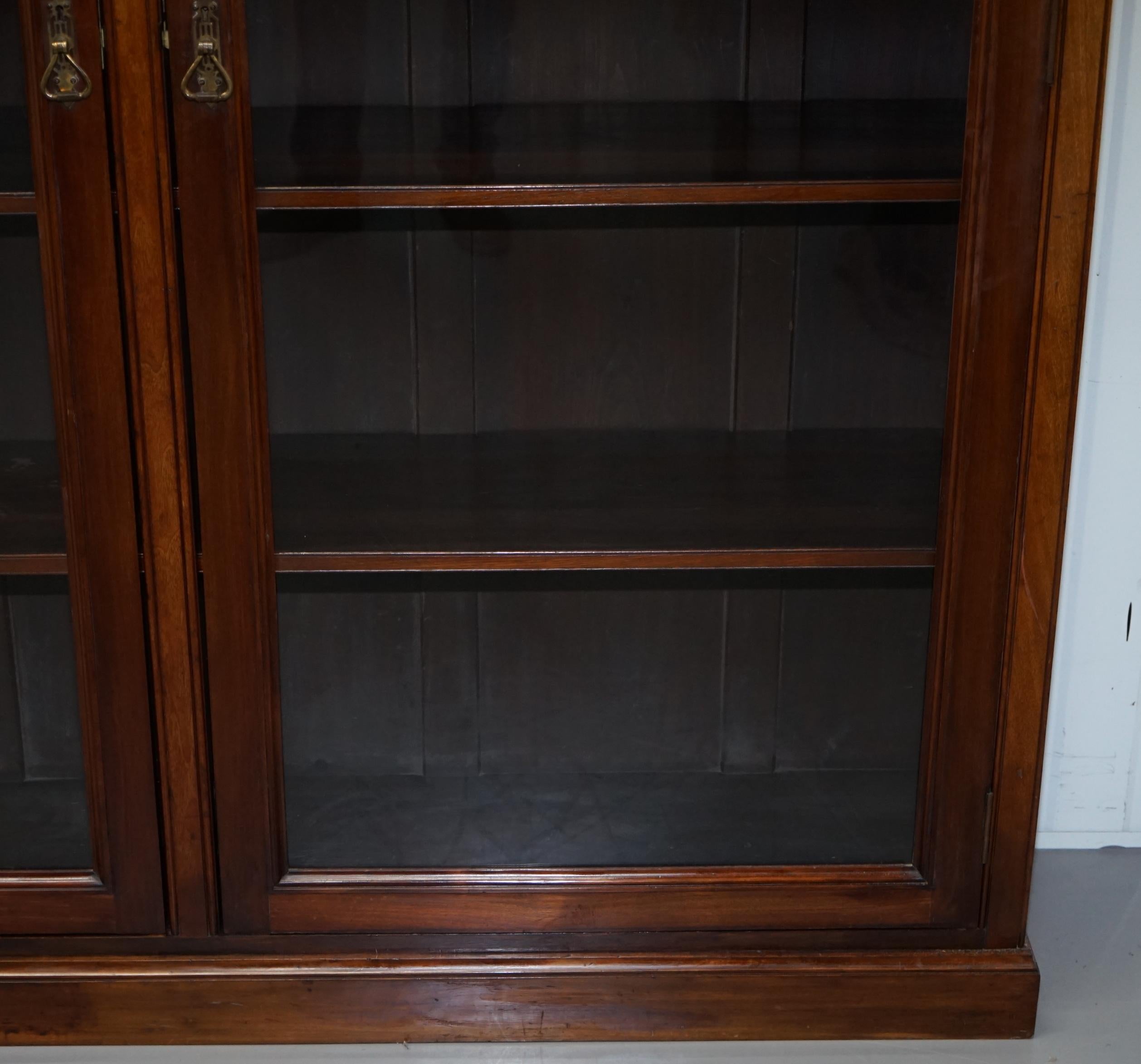 Lovely Very Large Victorian Golden Mahogany Library Bookcase Glass Door Cabinet 3