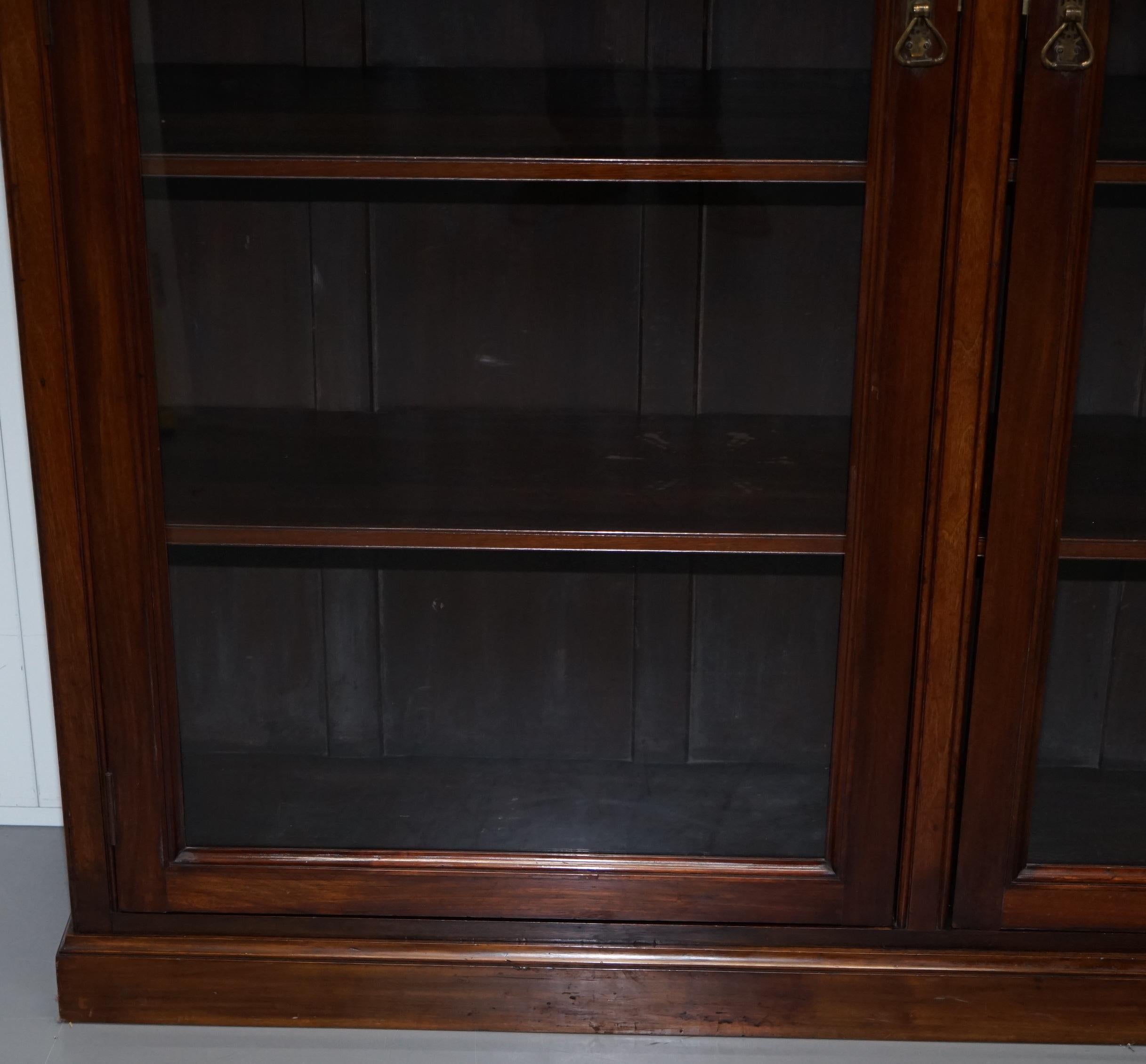 Lovely Very Large Victorian Golden Mahogany Library Bookcase Glass Door Cabinet 4