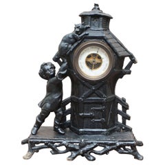 Lovely Victorian Boy Chasing a Cat Met Aneroid Barometer Painted Cast Iron