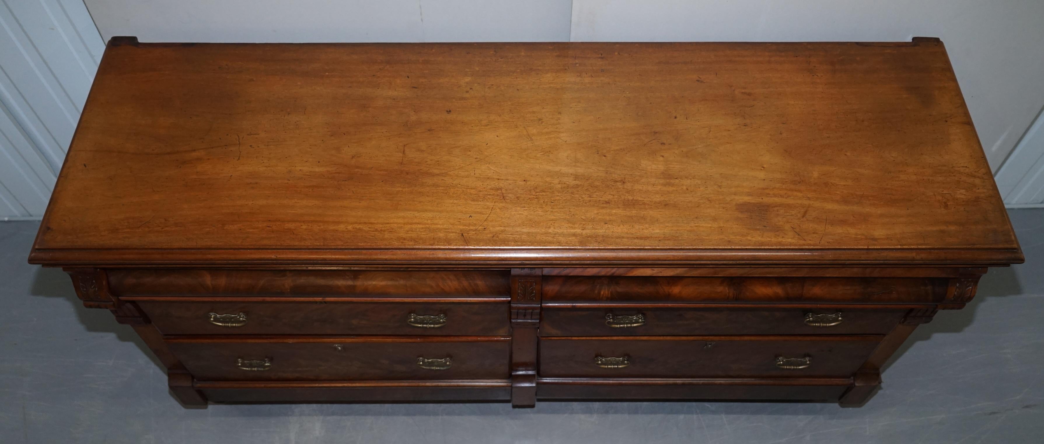 Lovely Victorian Burr & Quarter Cut Walnut Six Drawer Sideboard Chest of Drawers 6