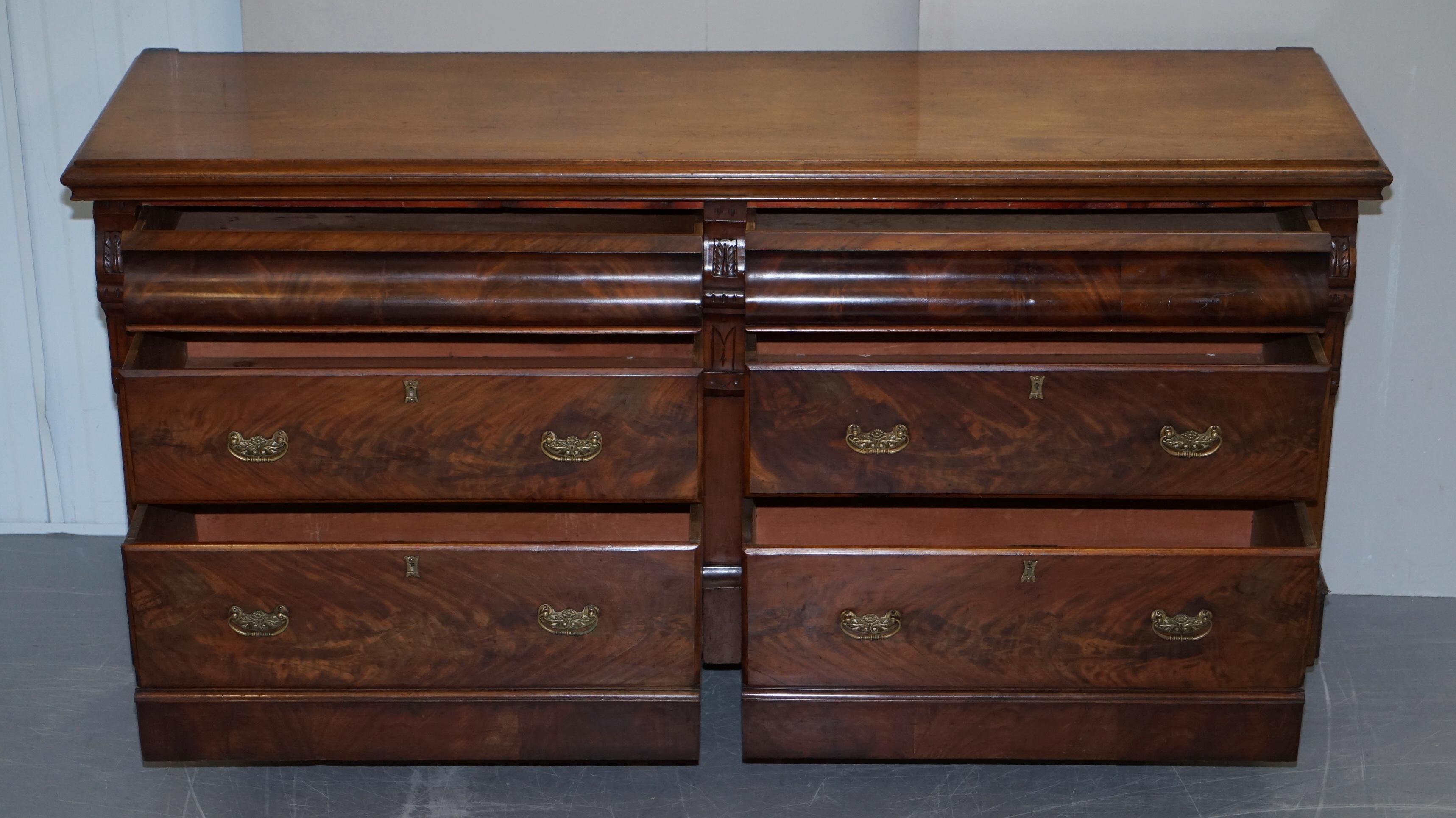 Lovely Victorian Burr & Quarter Cut Walnut Six Drawer Sideboard Chest of Drawers 11