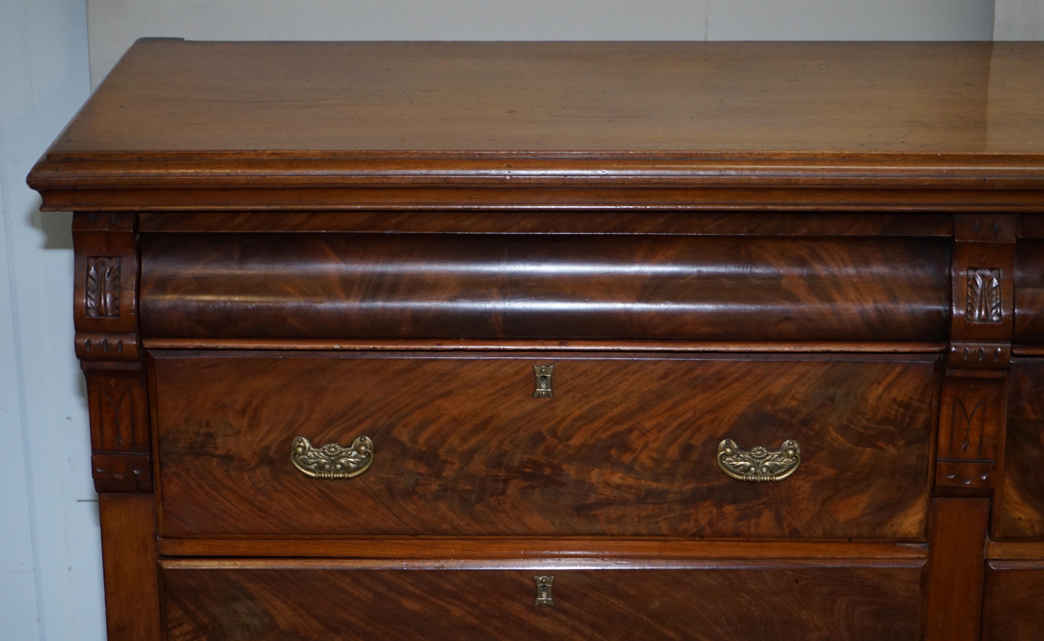 English Lovely Victorian Burr & Quarter Cut Walnut Six Drawer Sideboard Chest of Drawers