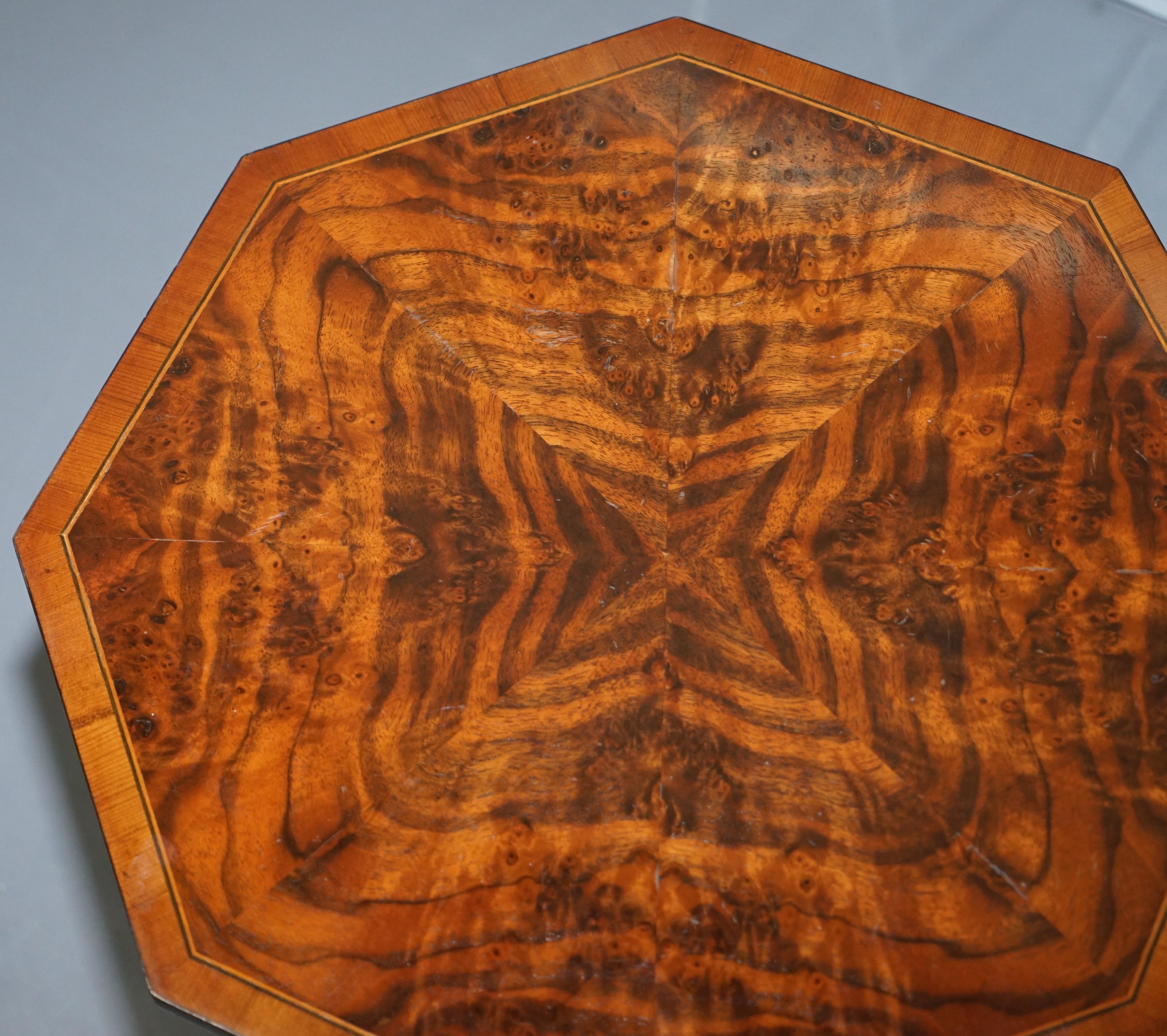 Hand-Crafted Lovely Victorian Burr Walnut Octagonal Side Table on Four Out Swept Down Legs