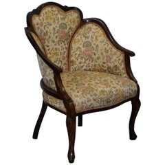Lovely Victorian Carved Mahogany Floral Upholstered Armchair Part of Large Suite