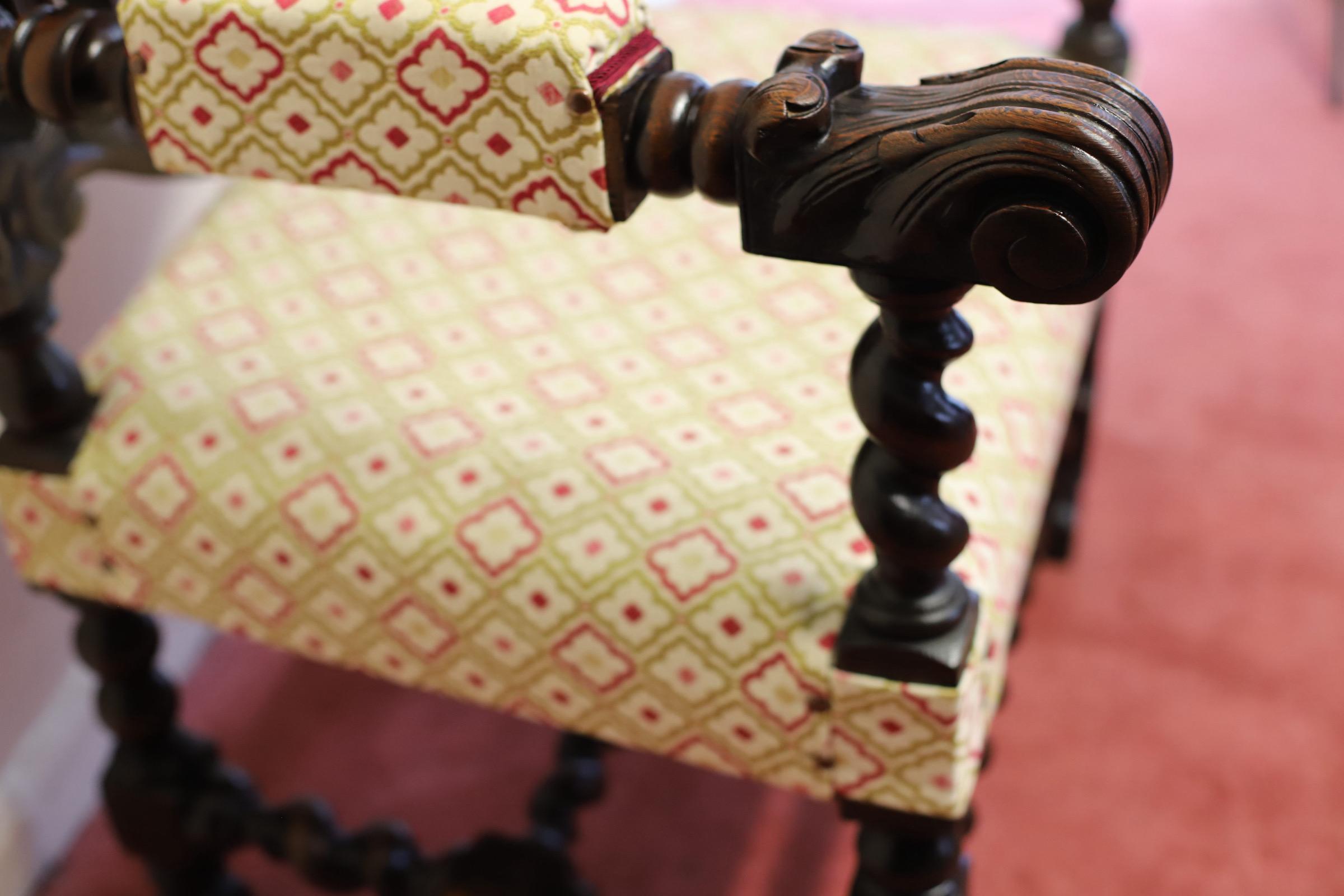 Lovely Victorian English Carved Oak Armchair For Sale 3