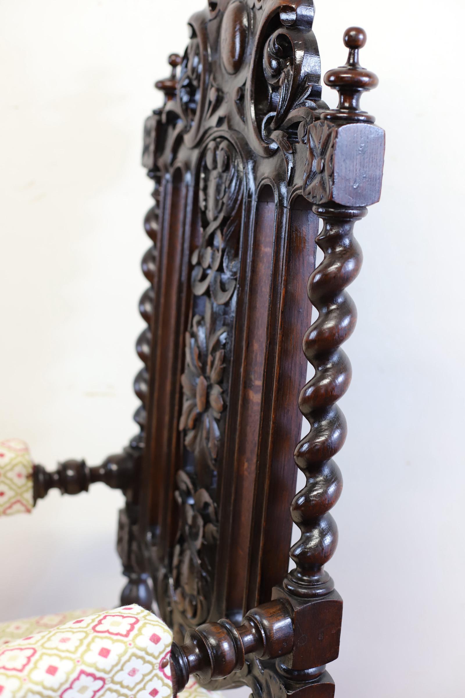 Lovely Victorian English Carved Oak Armchair For Sale 6