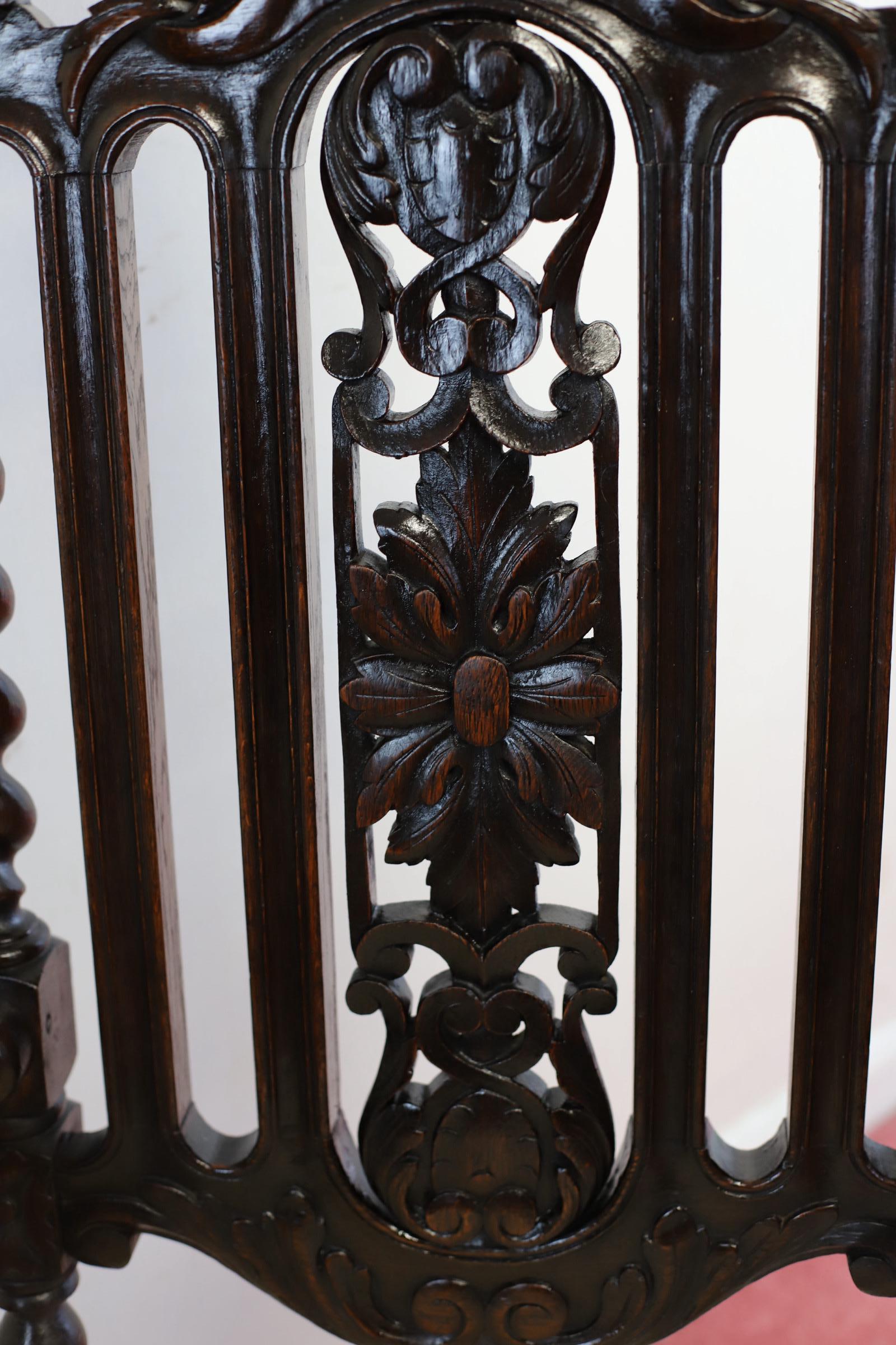 Lovely Victorian English Carved Oak Armchair For Sale 8