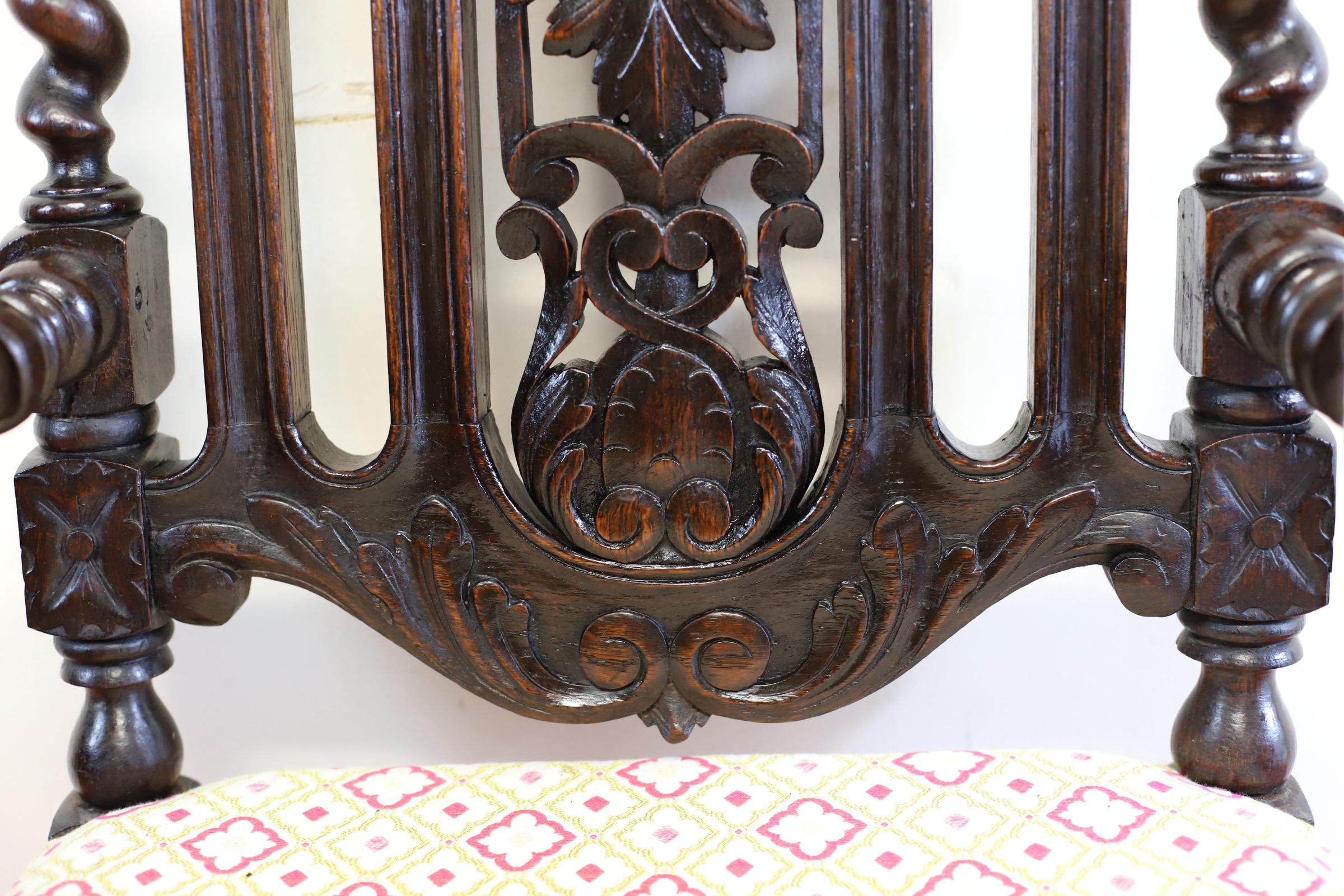 Lovely Victorian English Carved Oak Armchair For Sale 9