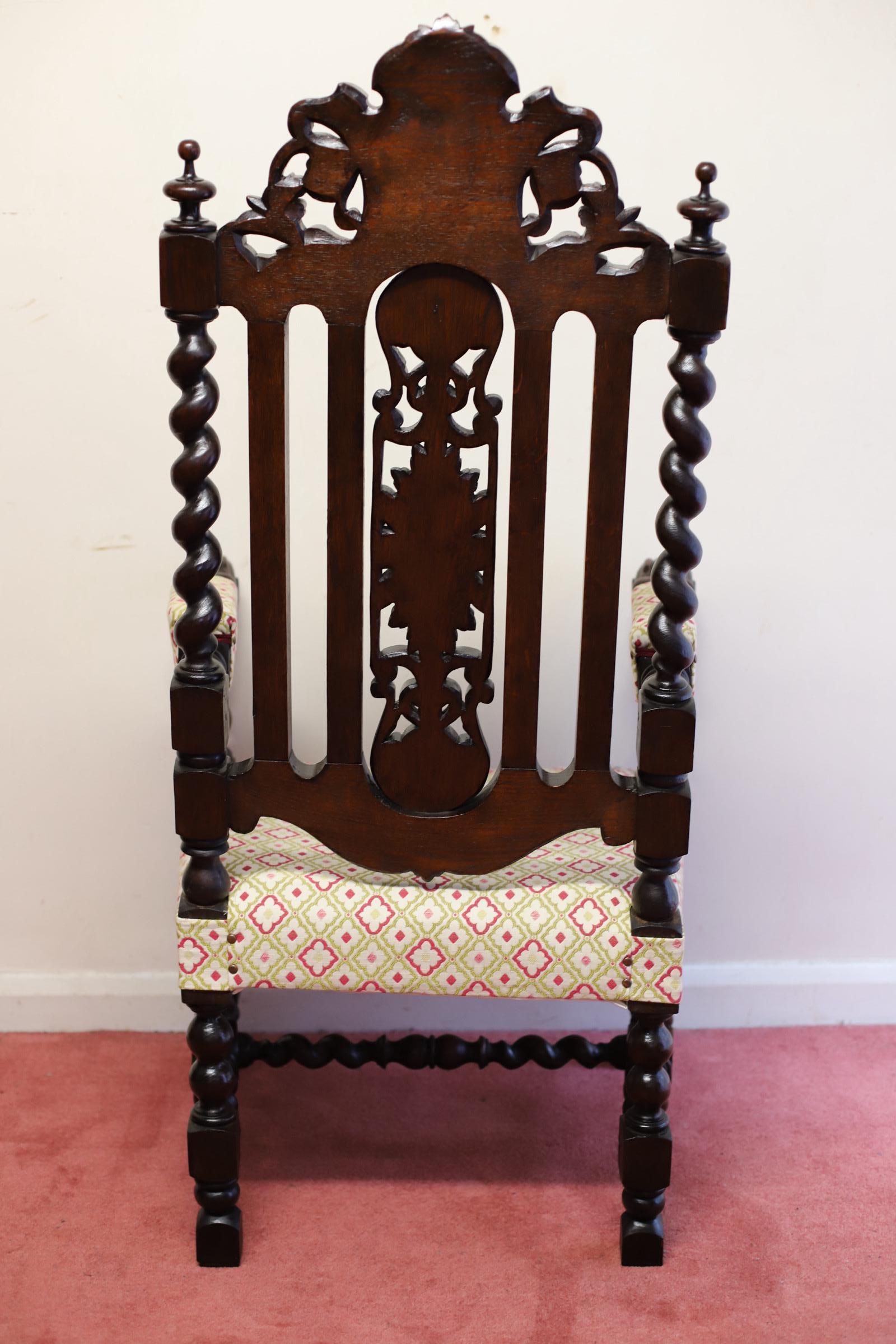 19th Century Lovely Victorian English Carved Oak Armchair For Sale