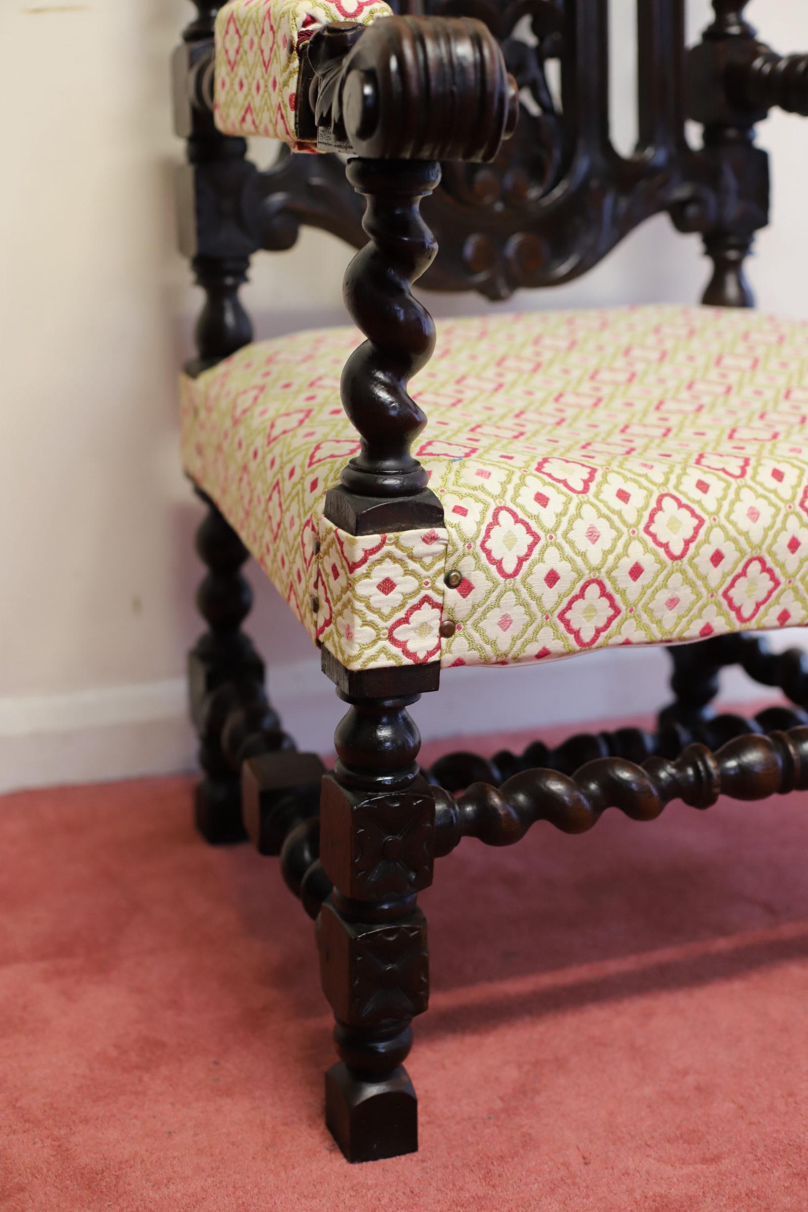 Lovely Victorian English Carved Oak Armchair For Sale 1