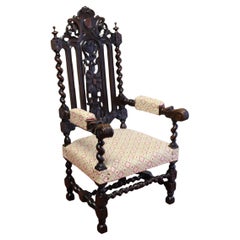 Lovely Victorian English Carved Oak Armchair