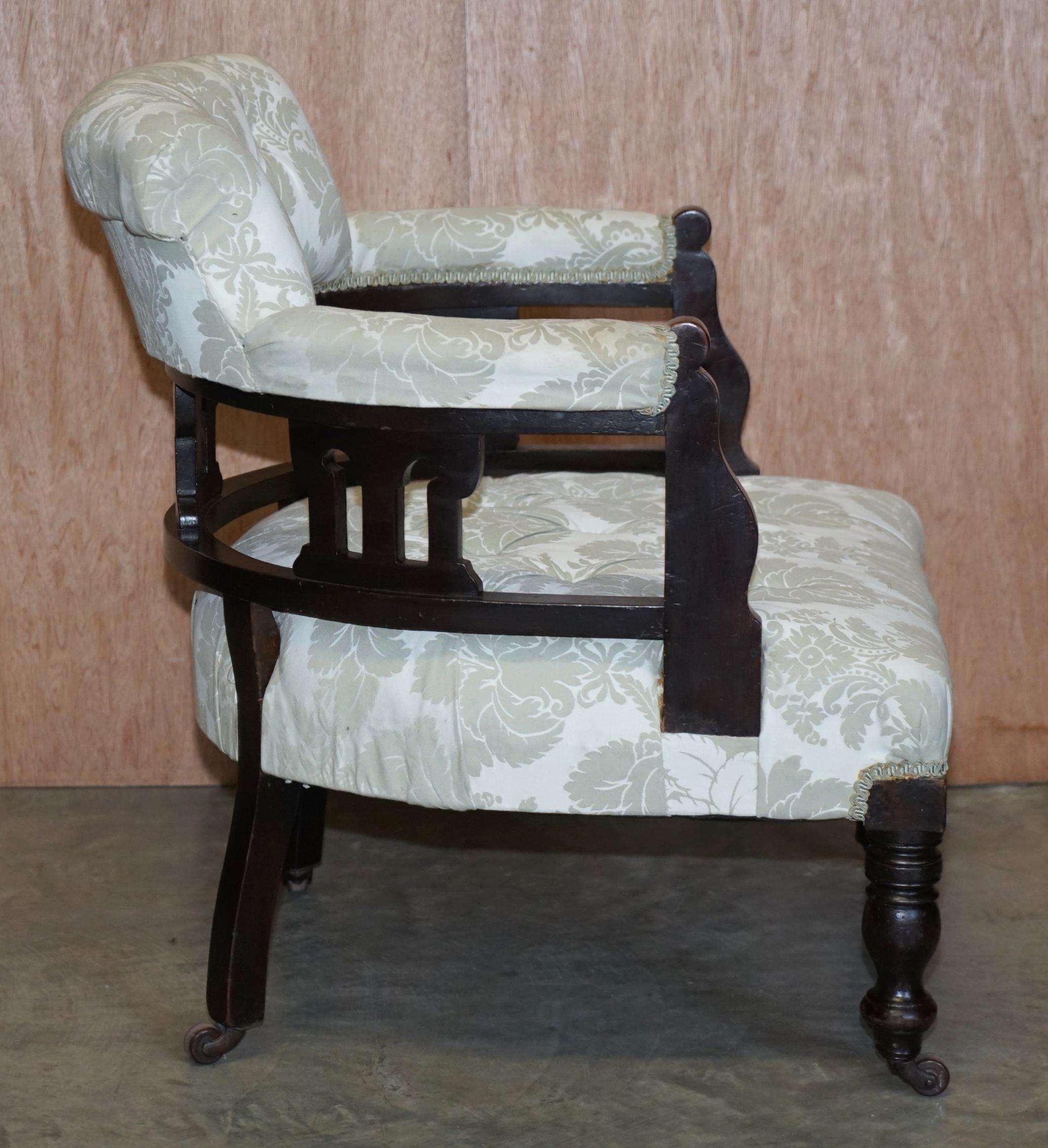 Lovely Victorian Fabric Upholstered Chesterfield Occasional Captains Armchair 7