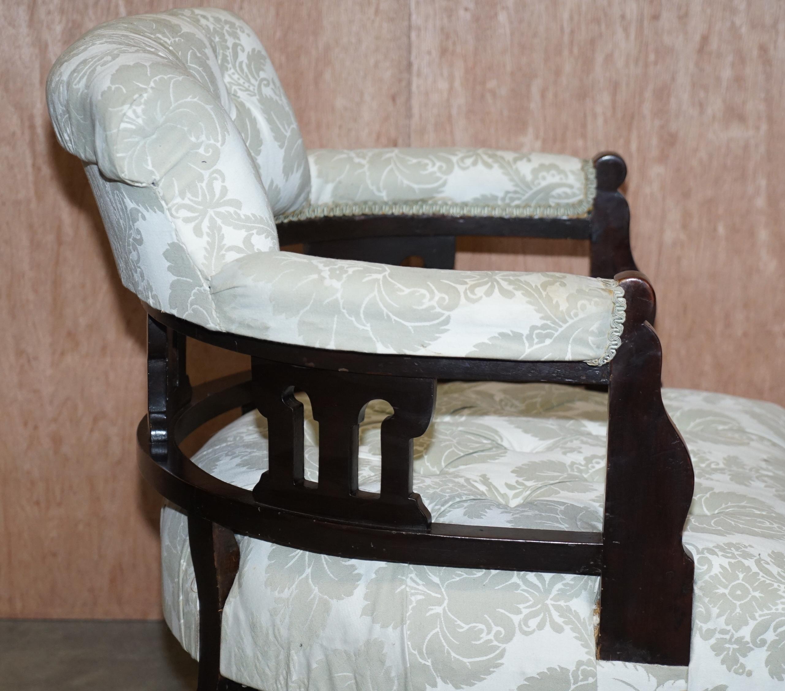 Lovely Victorian Fabric Upholstered Chesterfield Occasional Captains Armchair 8